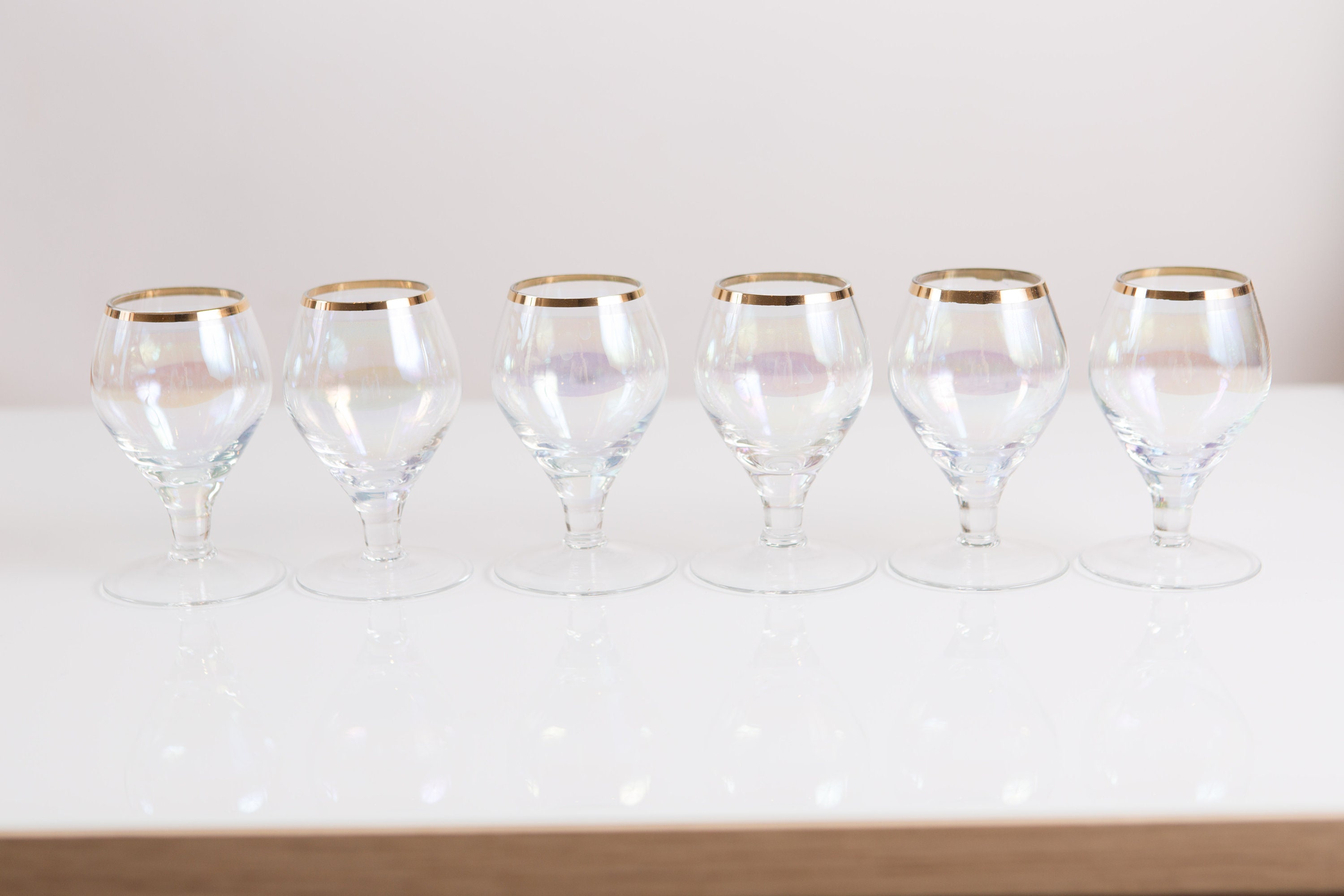 6 Vintage Lustre Apéritif Glasses Small Iridescent Stemmed Glasses