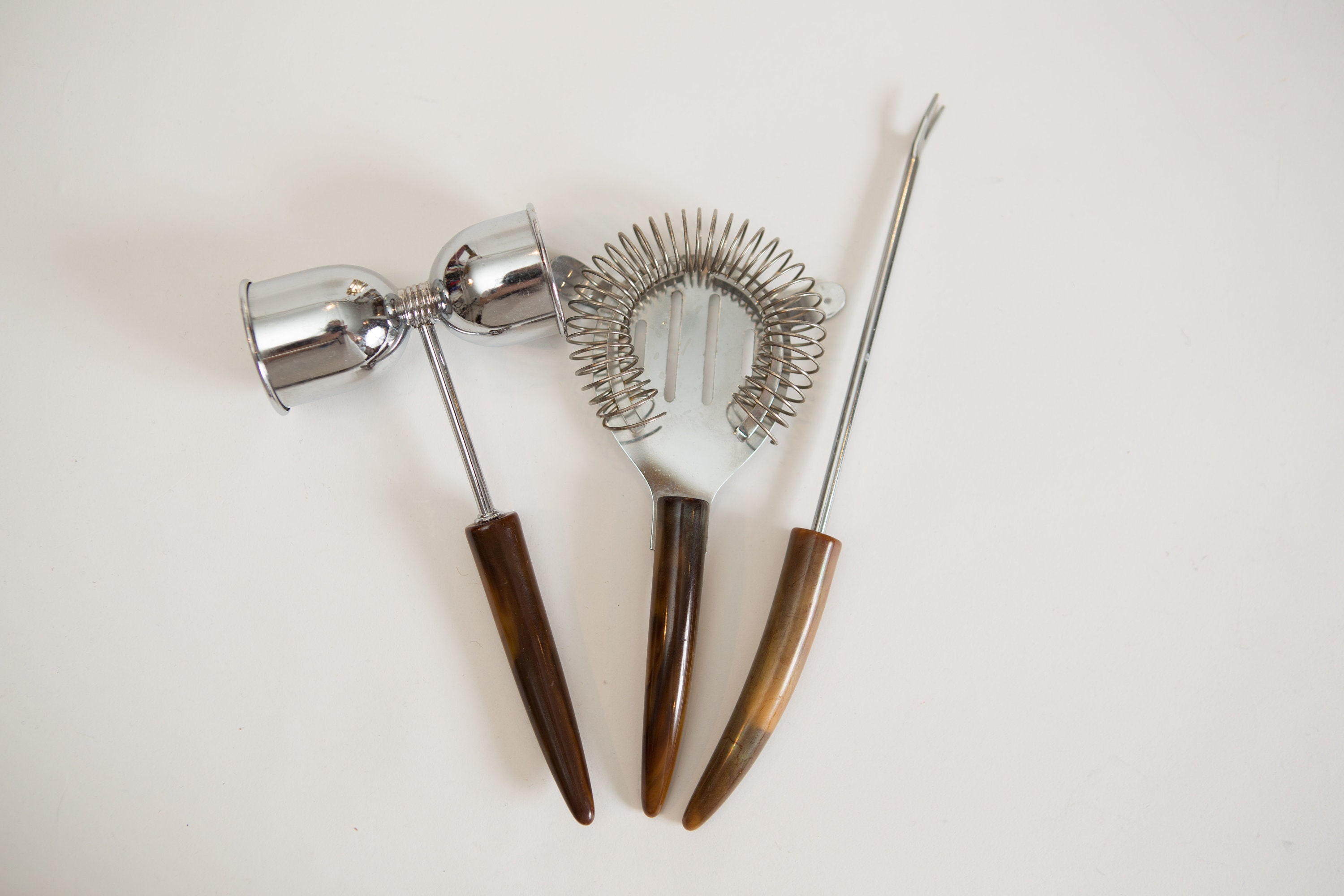 Vintage Bar Utensils / Set of 3 Vintage Stainless Steel and Bakelite