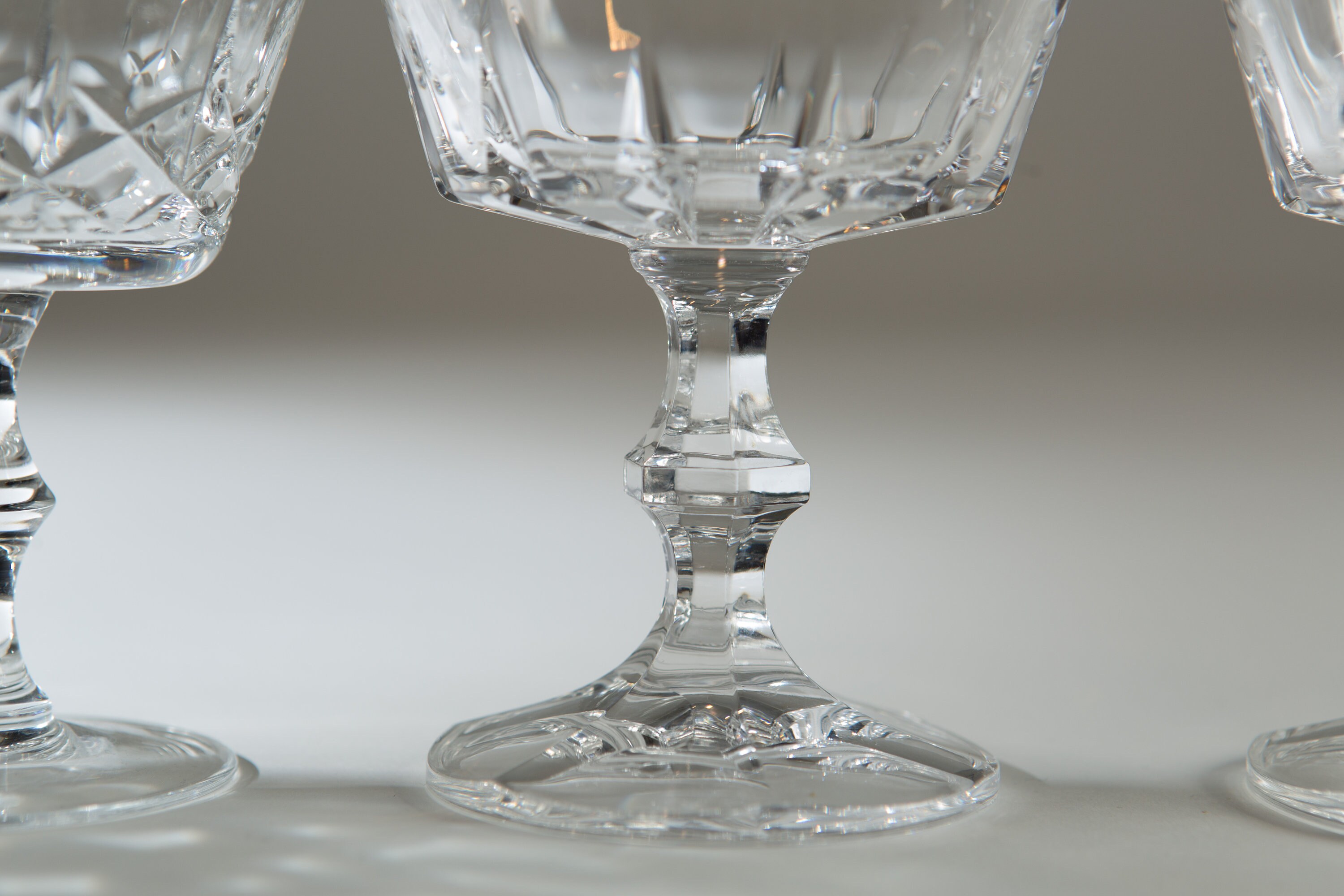 Vintage Champagne Coupe Glasses Set of 3 Etched Diamond MisMatched