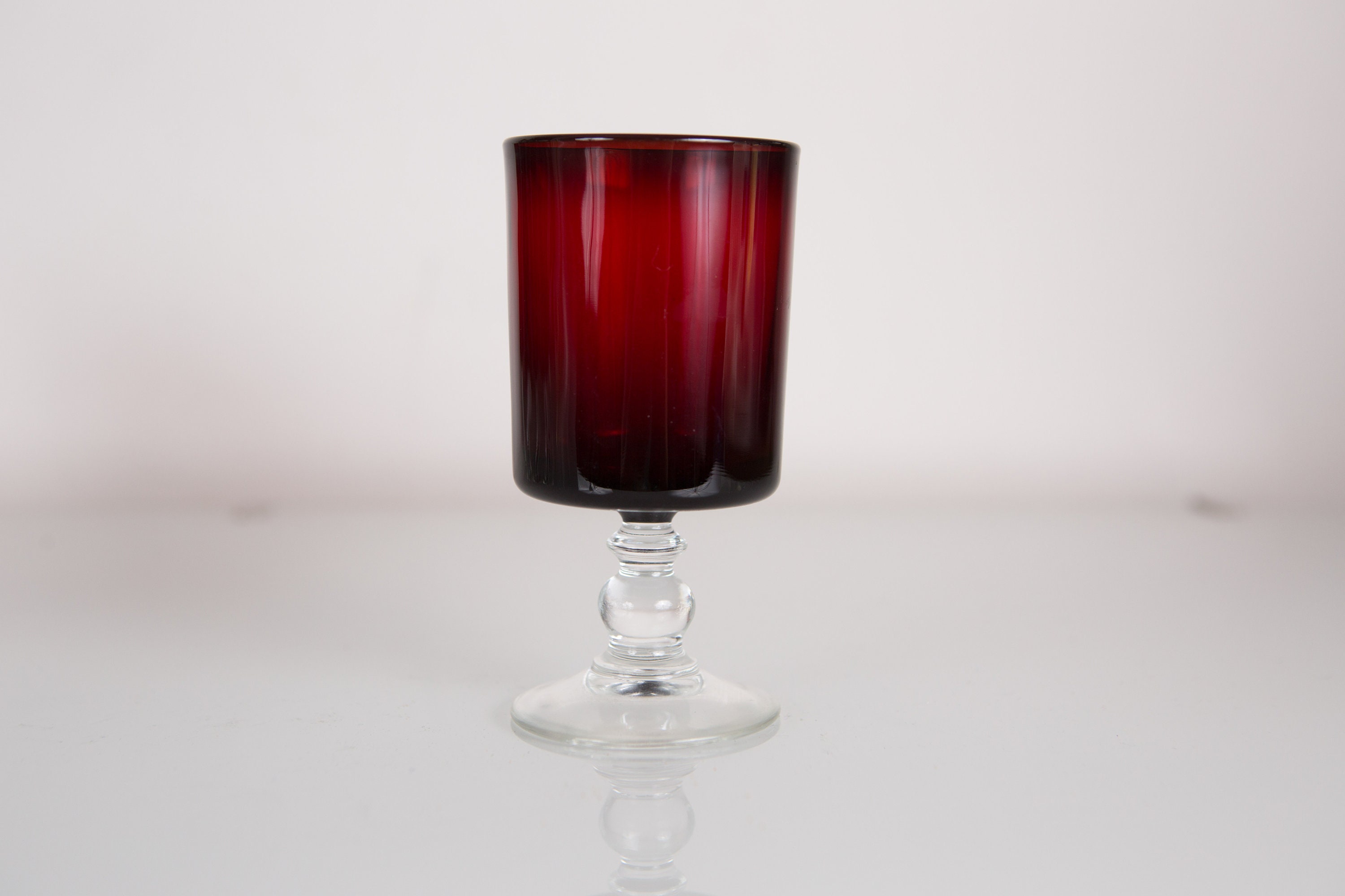 6 Vintage Ruby Red Stem Wine Glass Luminarc Christmas Holiday 