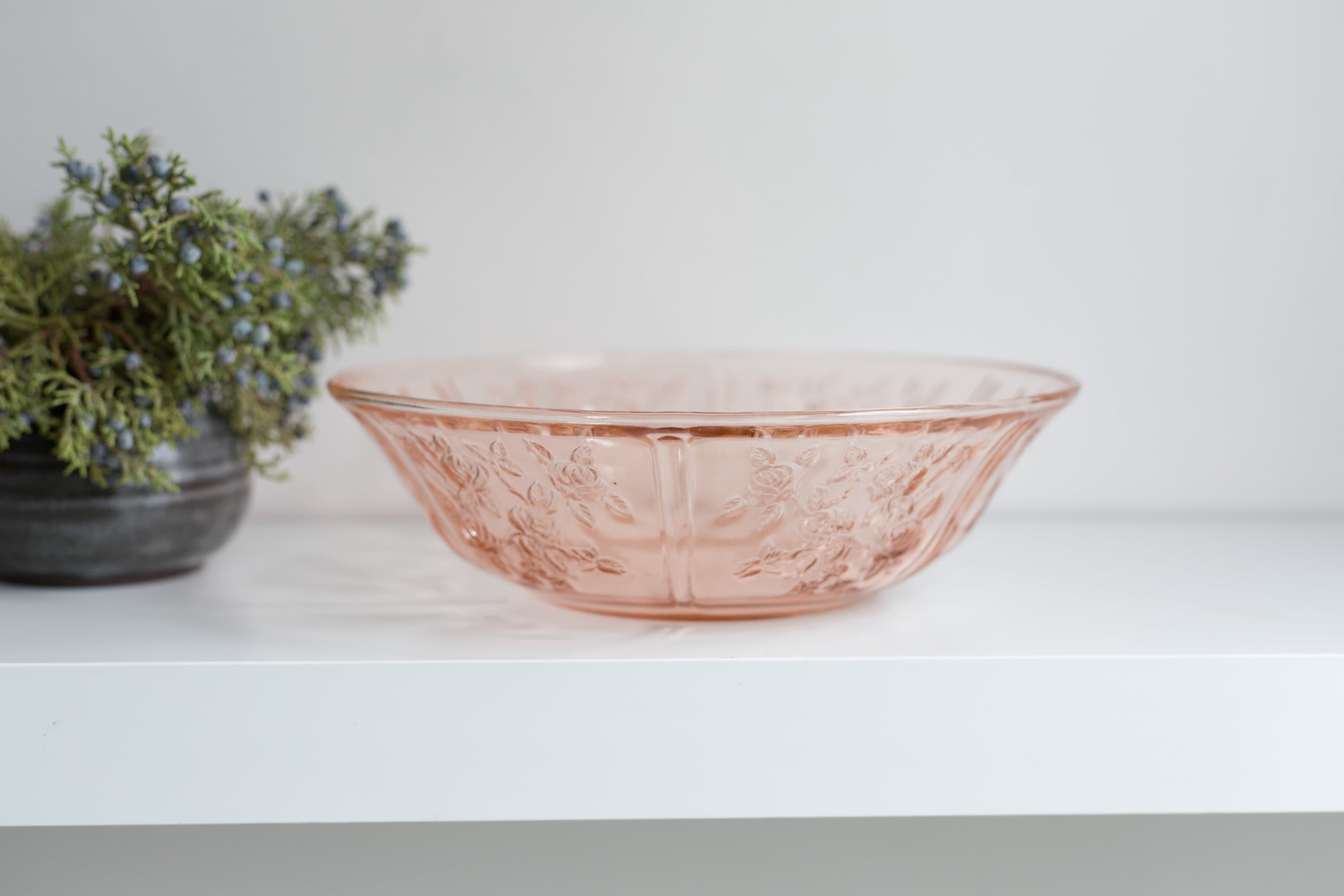 Antique Pink Glass Bowl Vintage Depression Glass Serving Dish with
