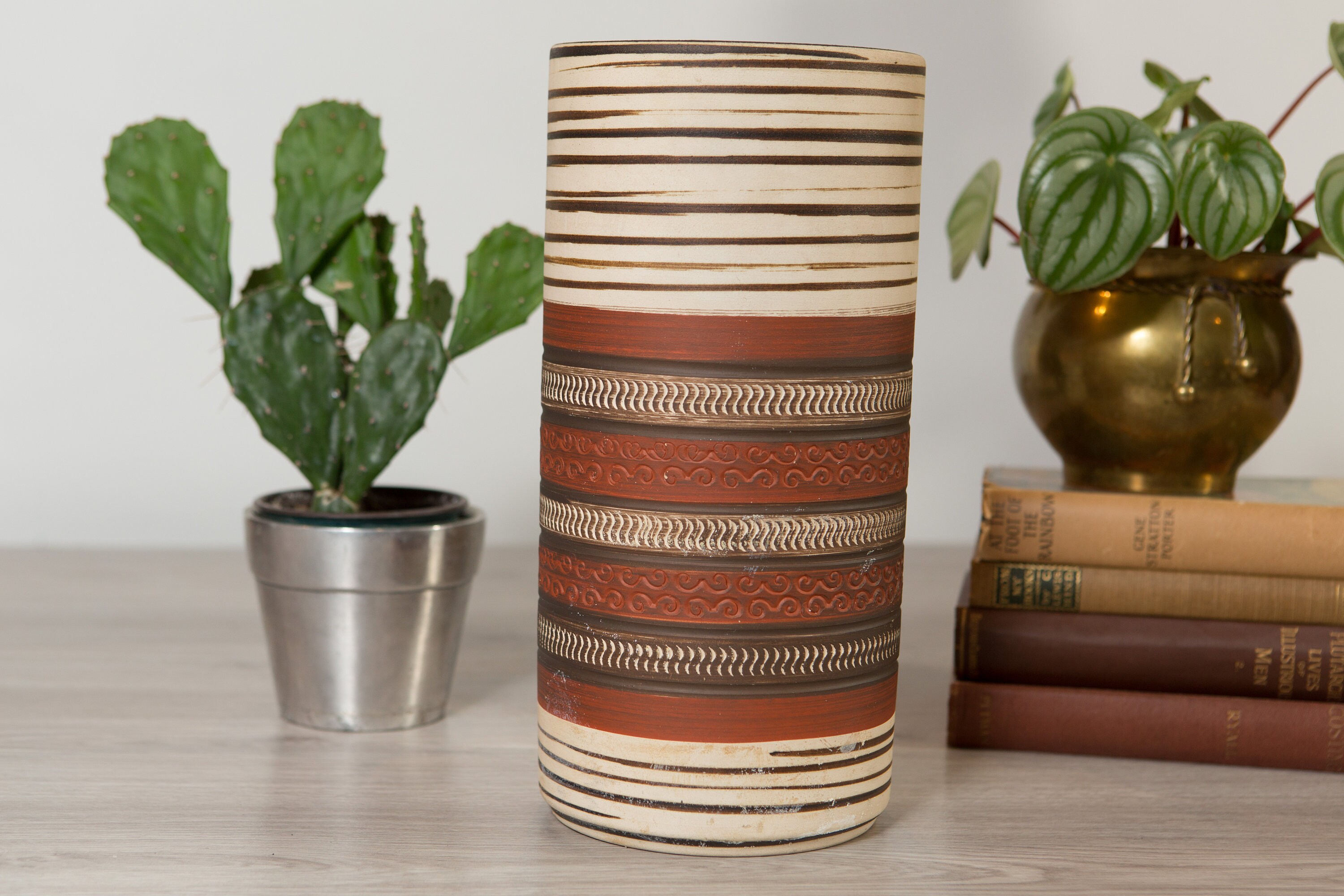 Vintage West Germany Ceramic Vase Brown Burnt Orange And Cream