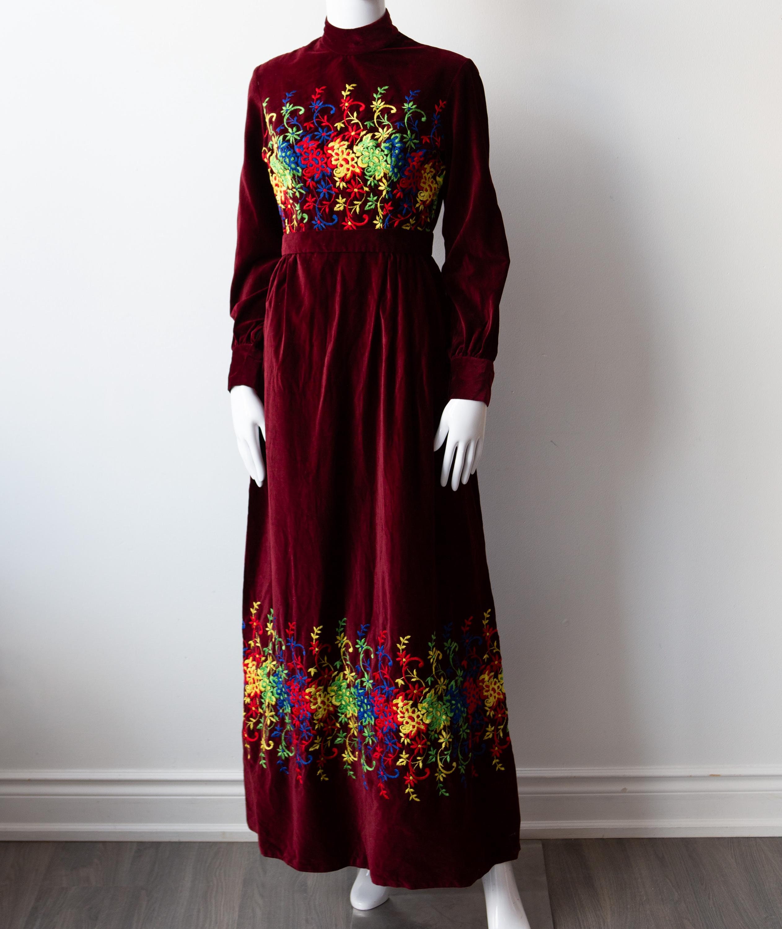 Maxi Velvet Dress With Embroidery - Etsy