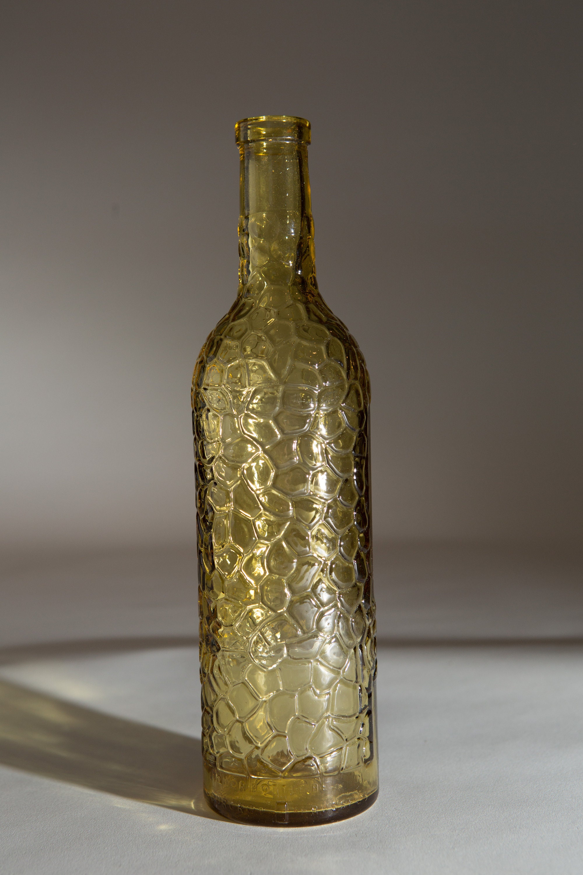 Vintage Glass Bottle 1900's Honey Coloured / Yellow Wine Bottle