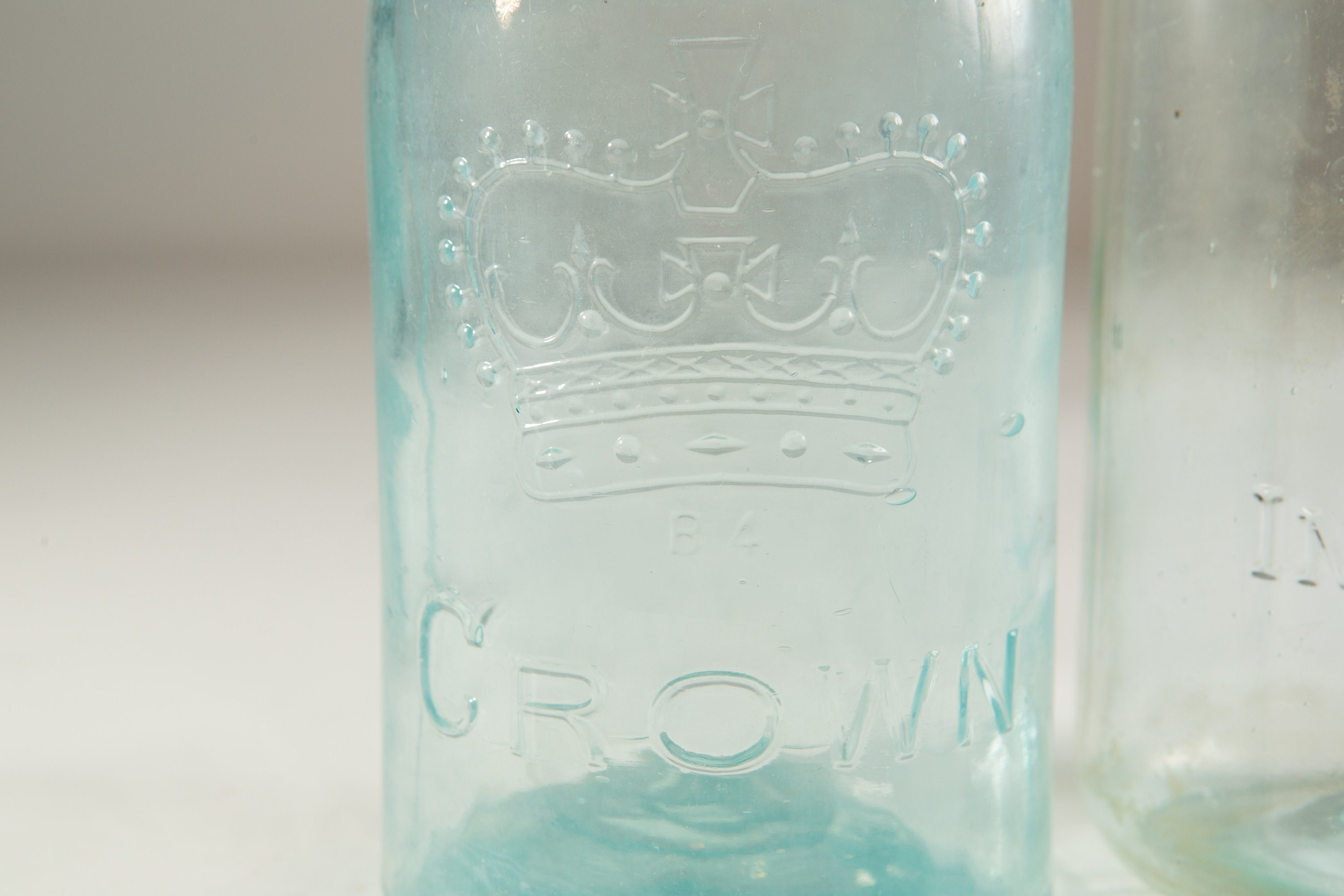 Large Vintage Crown Canning Mason Jars with Blue Glass and Zinc Lid (Made in Canada) Farmhouse
