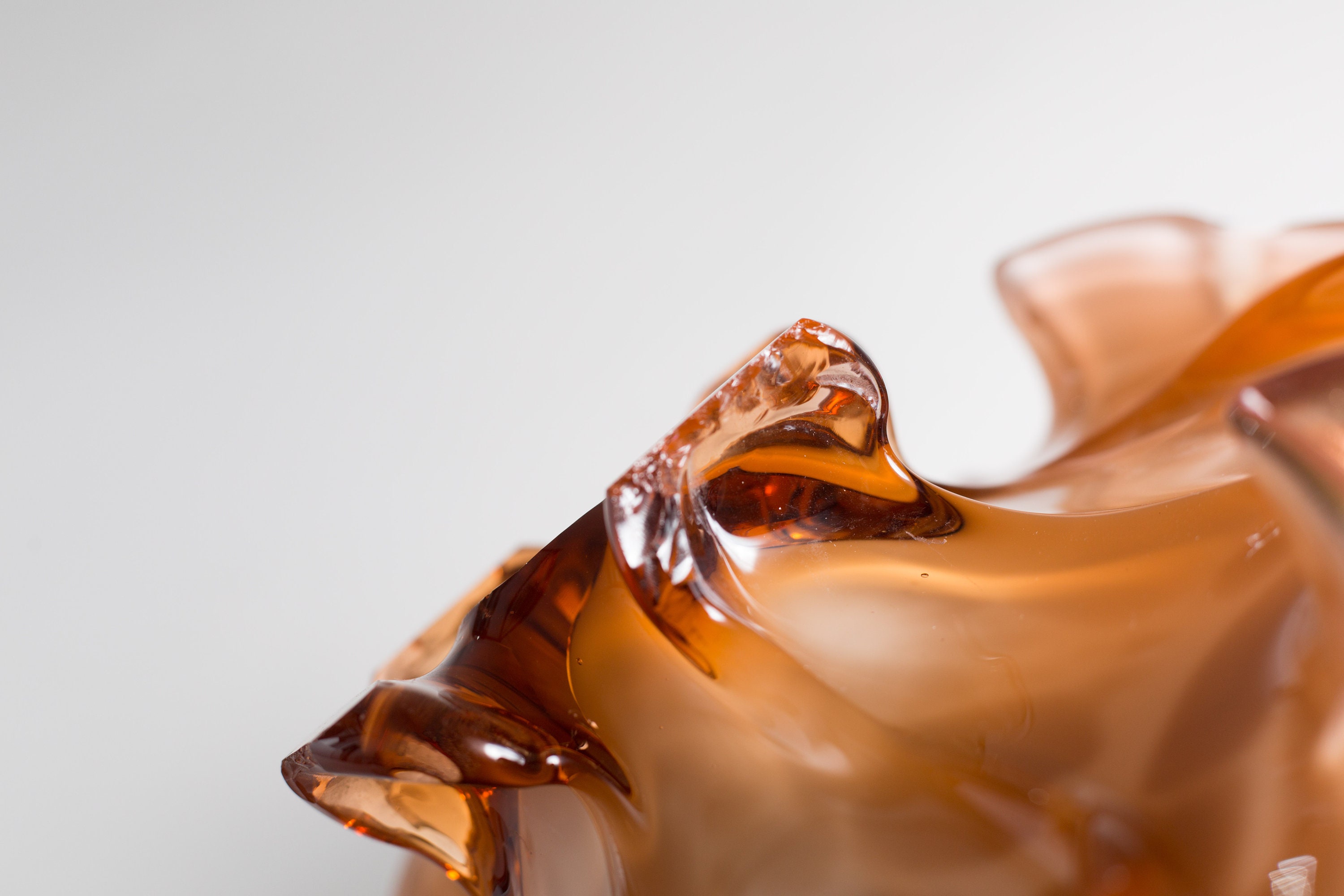 Copper Art Glass Dish Handblown Sparkly Copper and White Flower Style