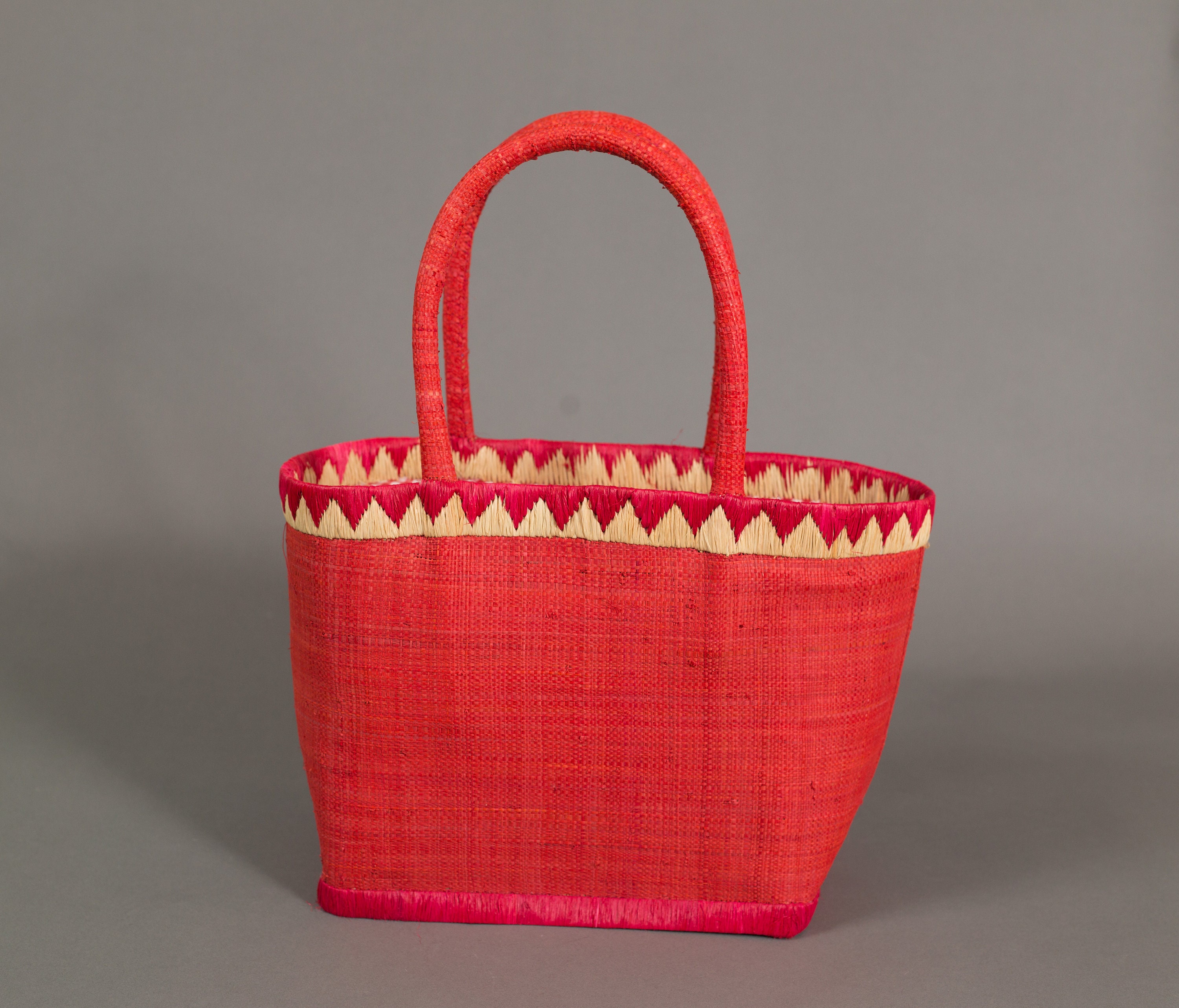 Vintage Red Basket Purse Woven Geometric Triangle Shape Basket