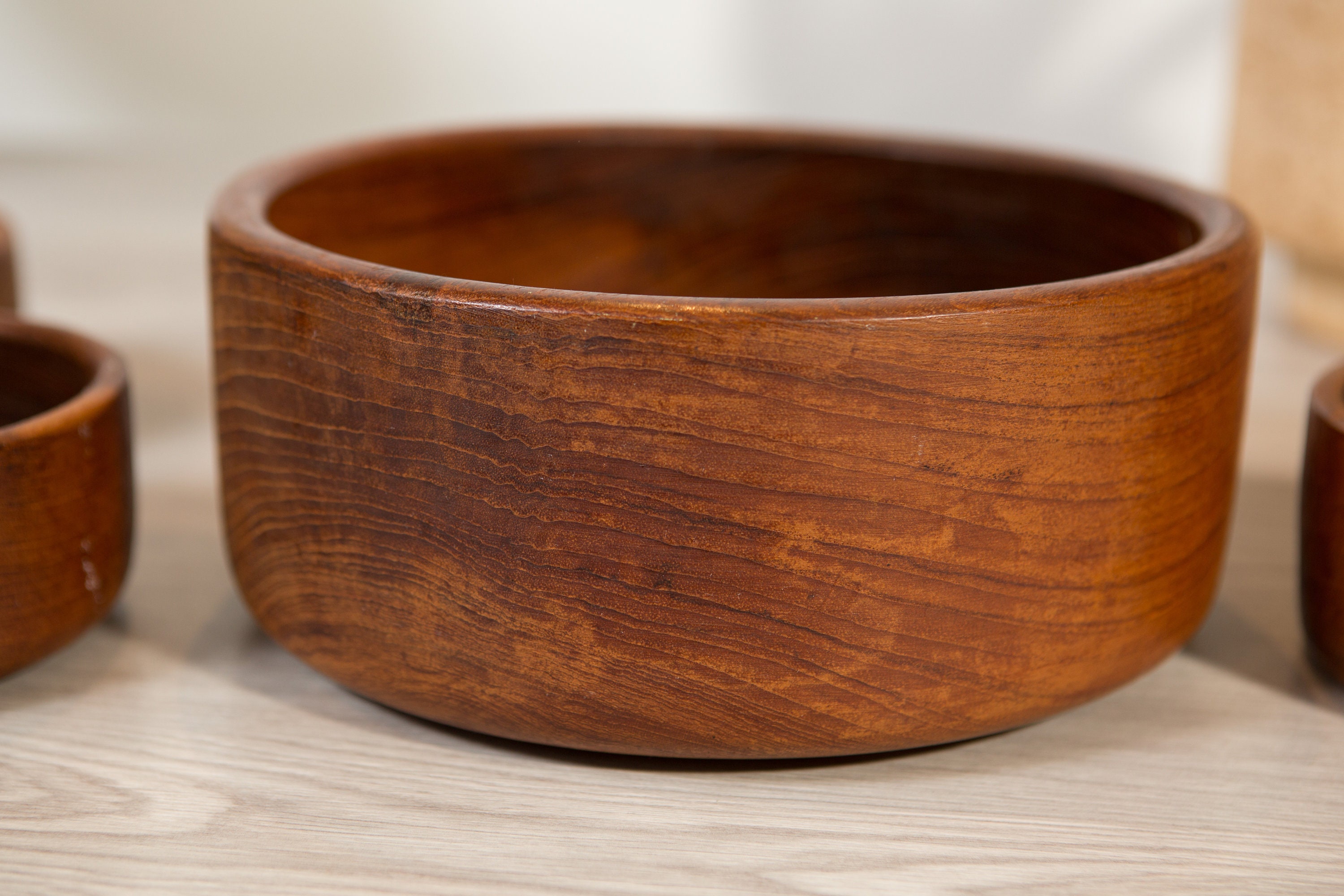 Teak Salad Bowl Set Vintage Solid Exotic Wood Food Safe Serving
