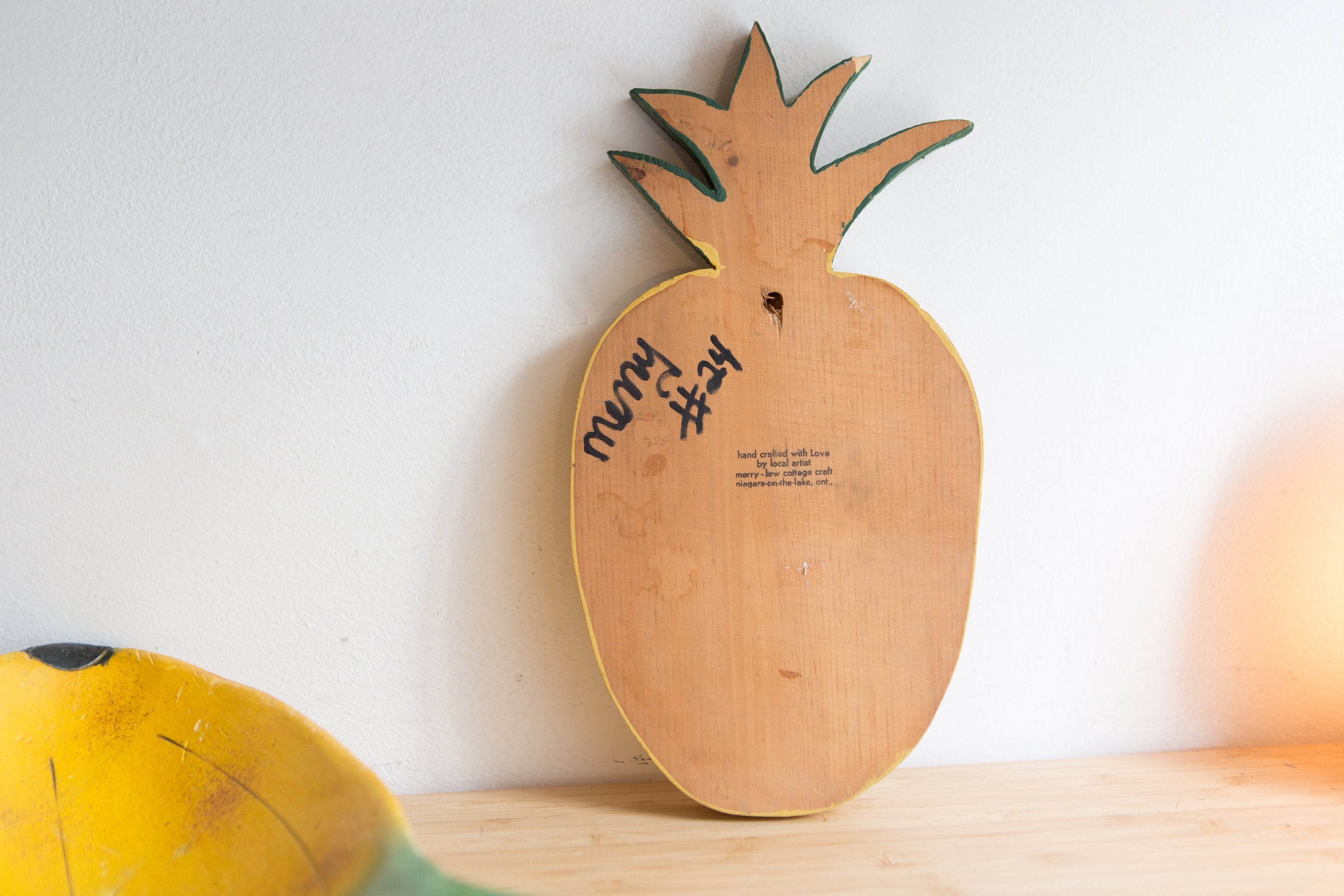 Wood Pineapple Tray and Banana Bowl Pair Vintage Solid Exotic Wood
