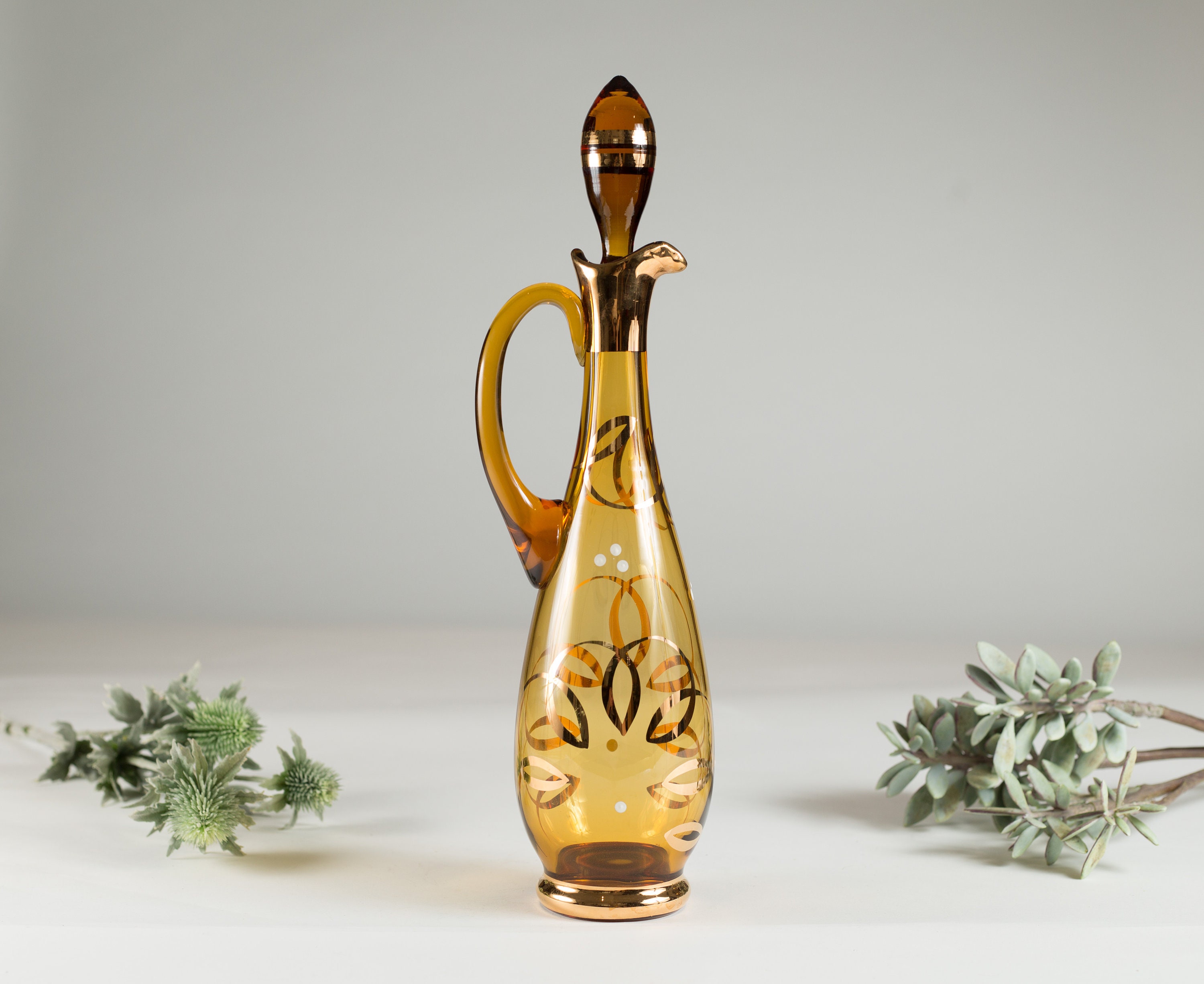 Minimalist Italian Style Glass Decanter Bottle Yellow / Honey / Amber