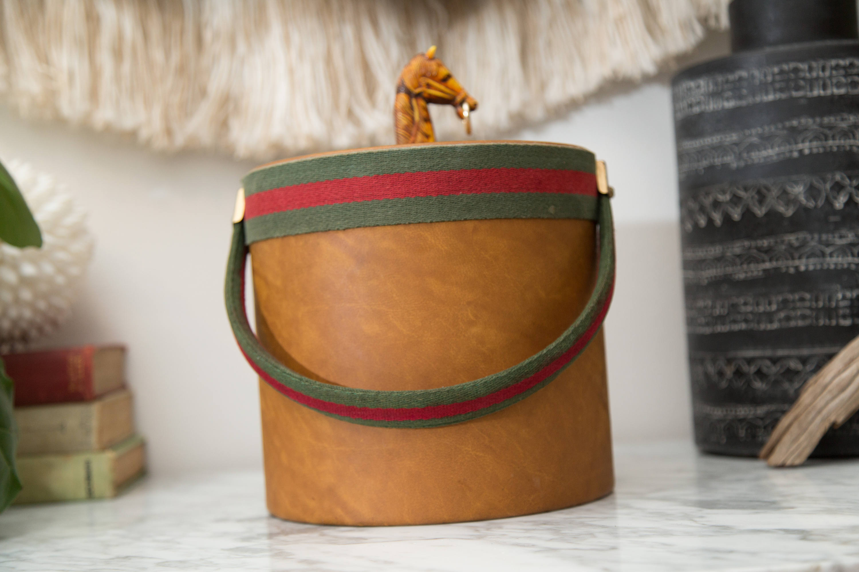 Vintage Ice Bucket / Western Equestrian Ranch Style Brown Bucket with