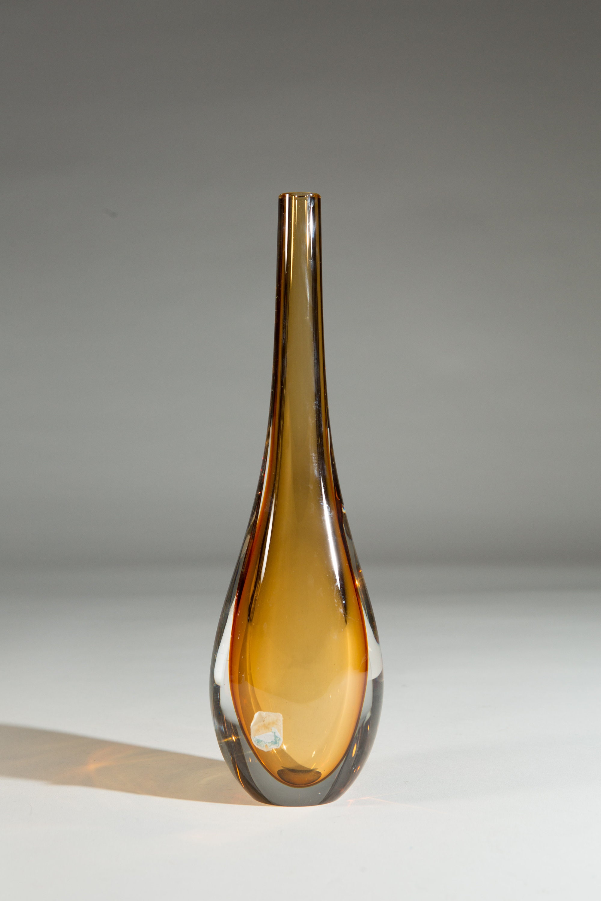 Small Swedish Amber Art Glass Vase Halo Style Narrow Neck HandBlown