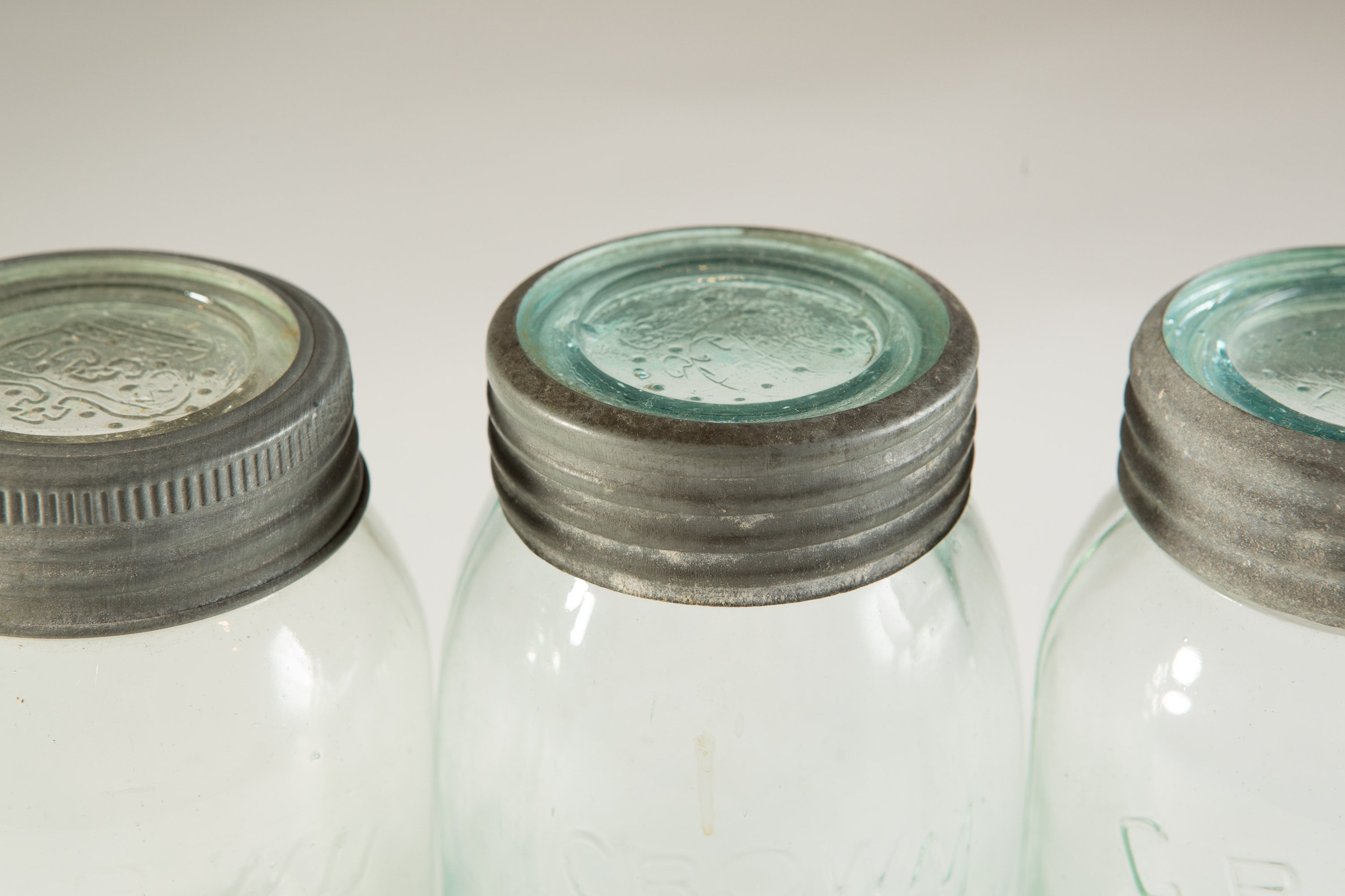 5 Vintage Crown Canning Mason Jars with Blue Glass and Zinc Lid (Made