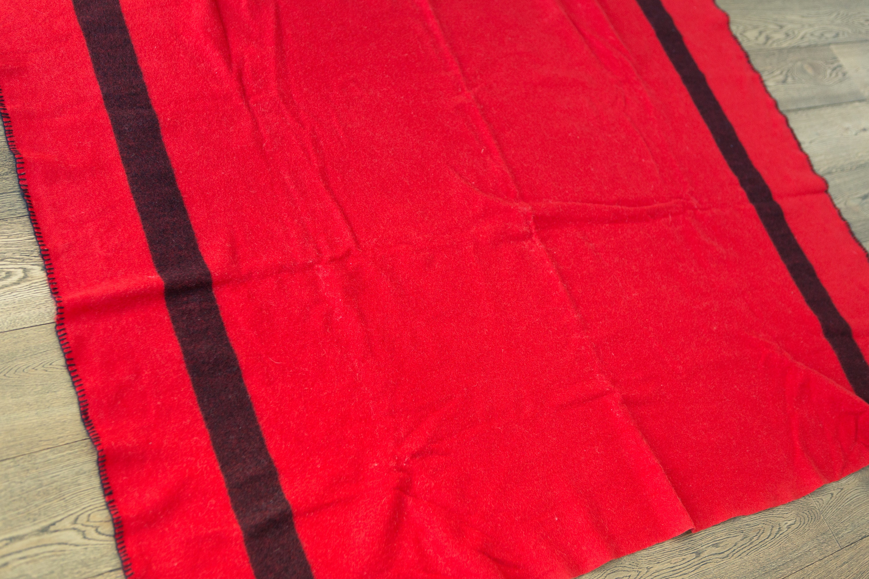 Vintage Striped Blanket Red and Black Wool Stripe Throw Cottage