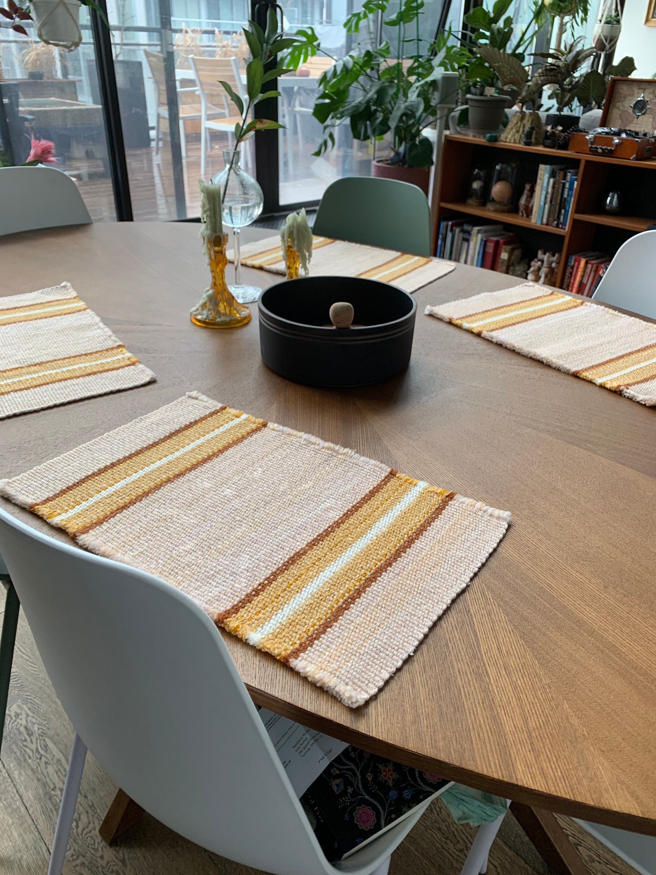 4 Vintage Placemats 1970's Danish Style Loom Woven Fabric Fabric