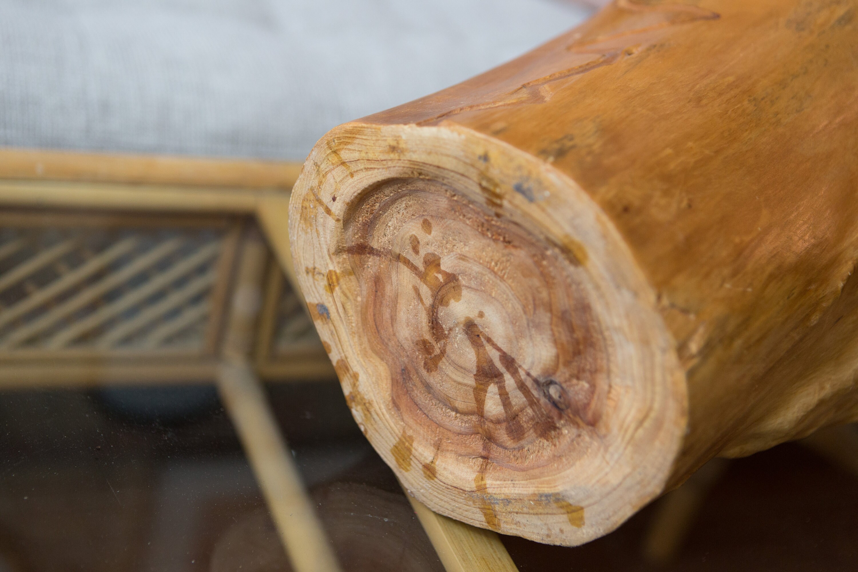 Vintage Wood Baskets Canadian Made Tree Stump Carving with Handle