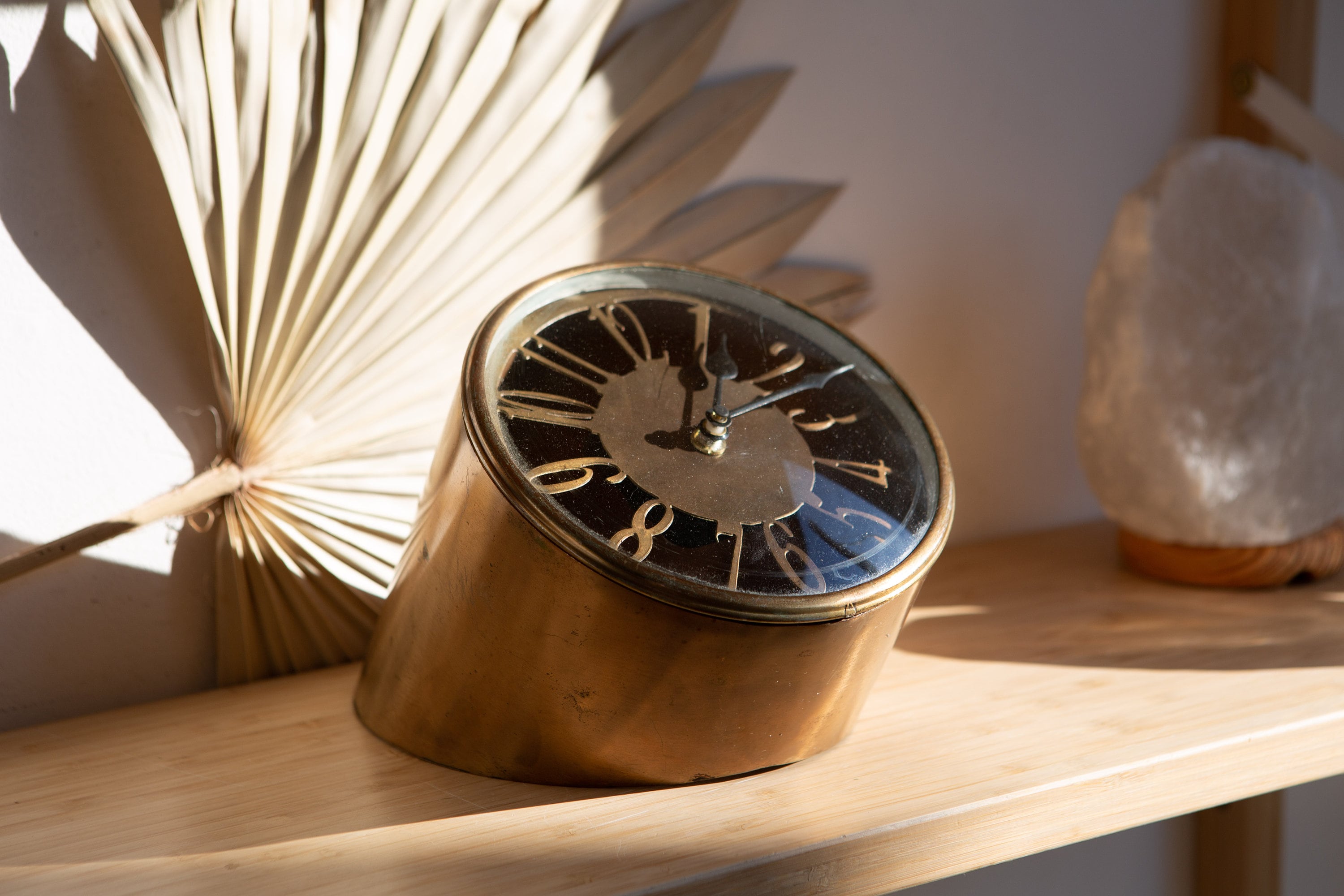 Vintage Metal Clock WORKING Tabletop Battery Operated Cylinder