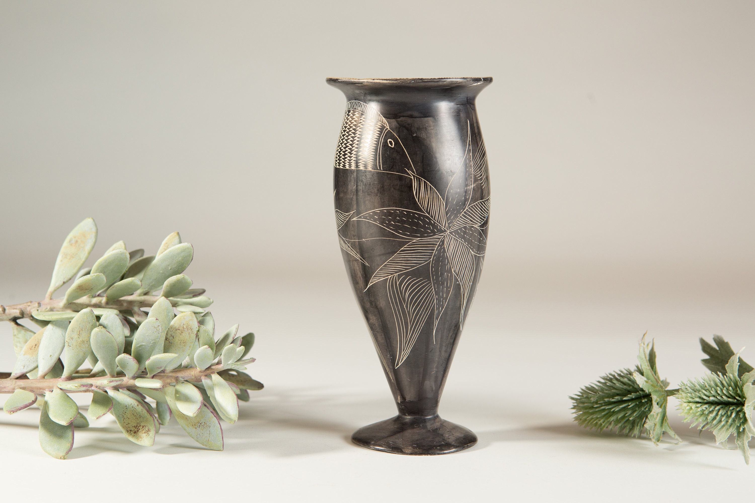 African Soapstone vase Kenyan Hand Carved Kissi Stone Vase with Fish