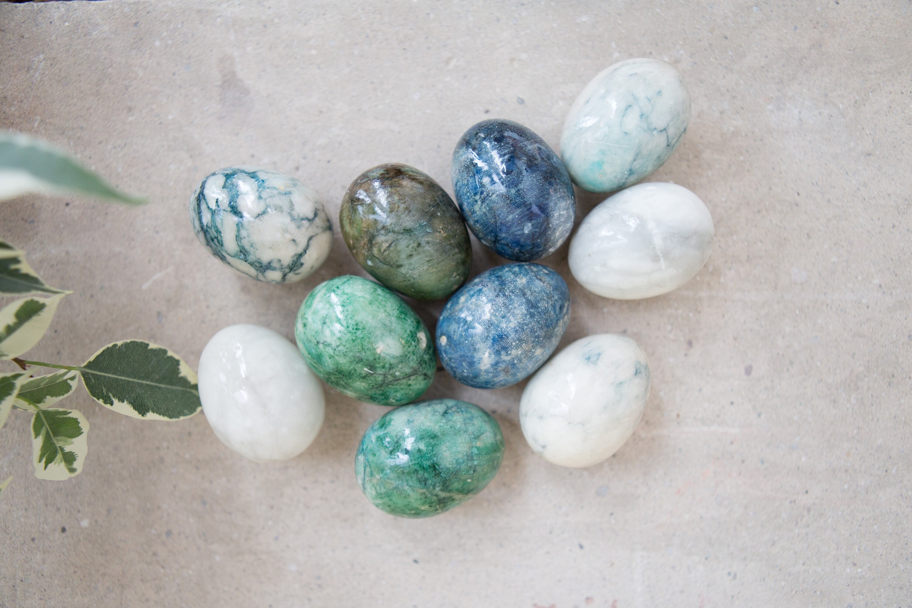 10 Stone Eggs Set of Vintage Decorative Marbled Gemstone Alabaster