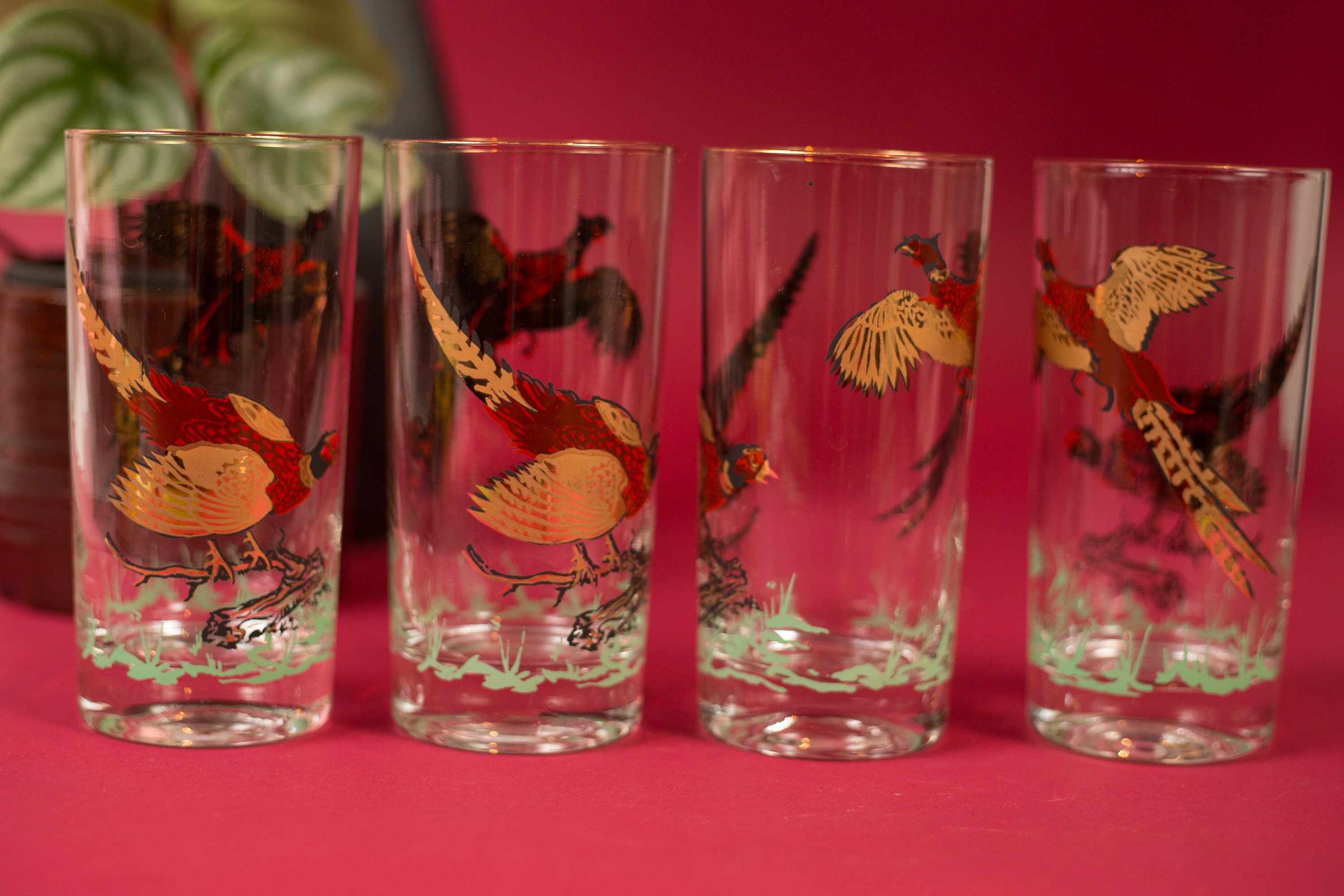 Vintage Pheasant Glasses Collectible Gold Bird Motif Cocktail Glasses