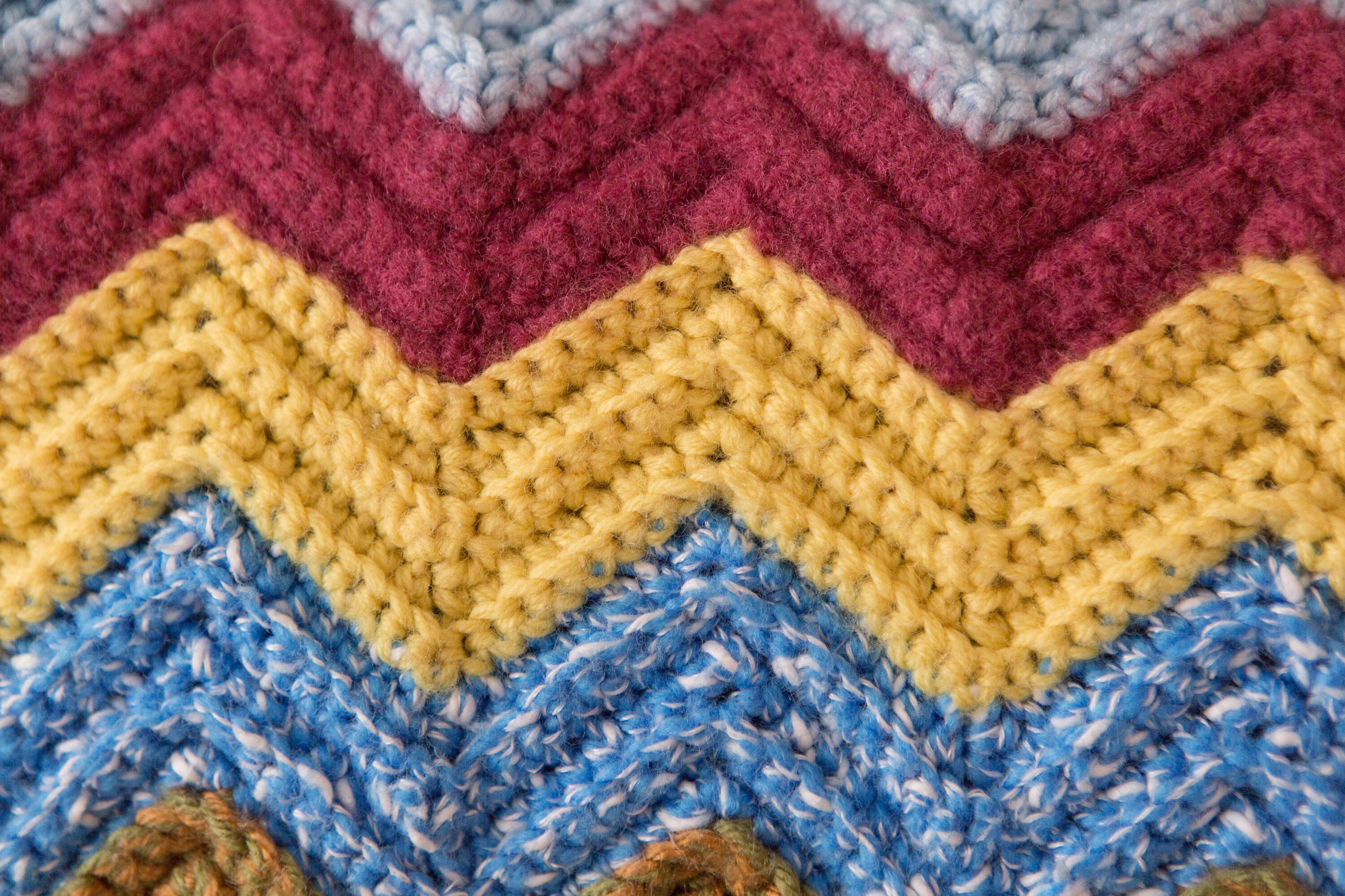 Vintage Knitted Throw Baby Blue Rosette Granny Afghan Chevron Blanket