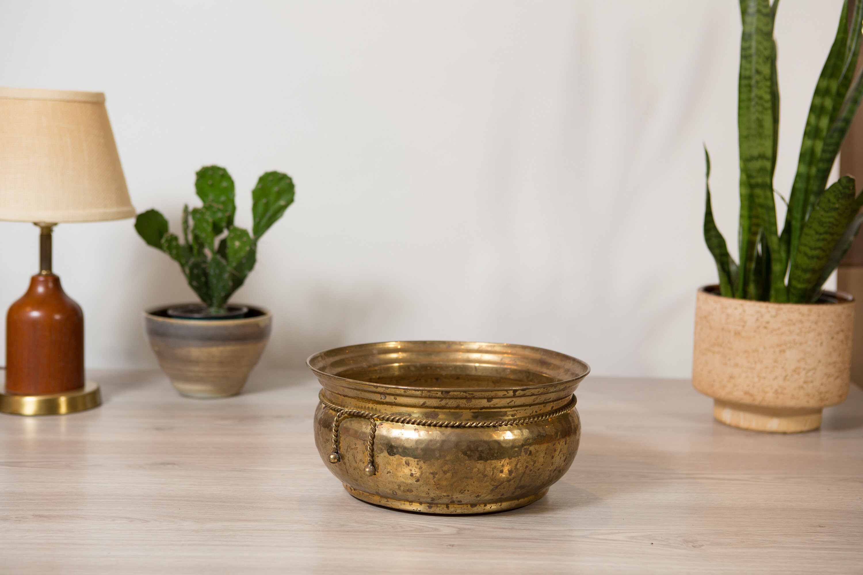 Vintage Brass Planter Large Round Metal Pot for Succulents, Cactus