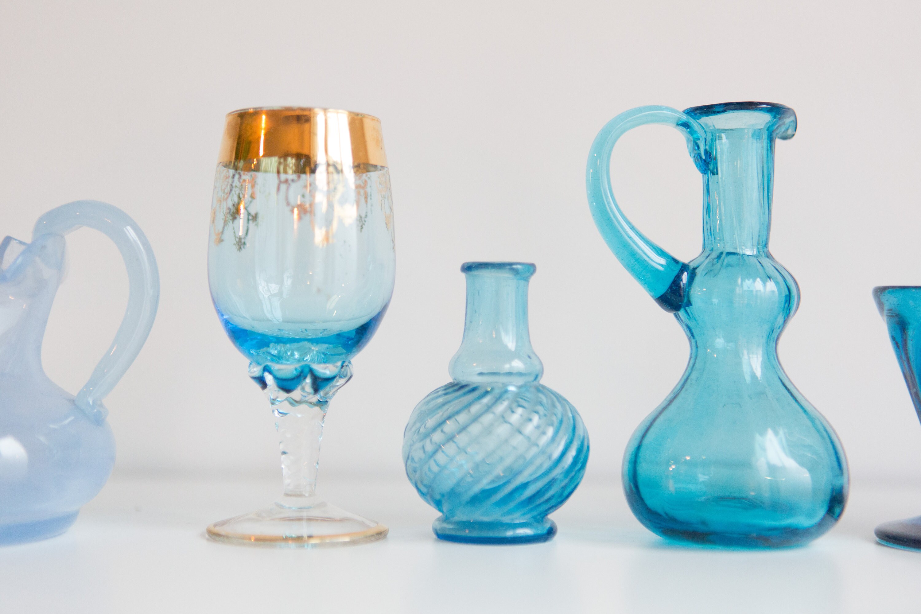 10 piece Glassware Antique and Vintage Collectible Navy Blue and Baby