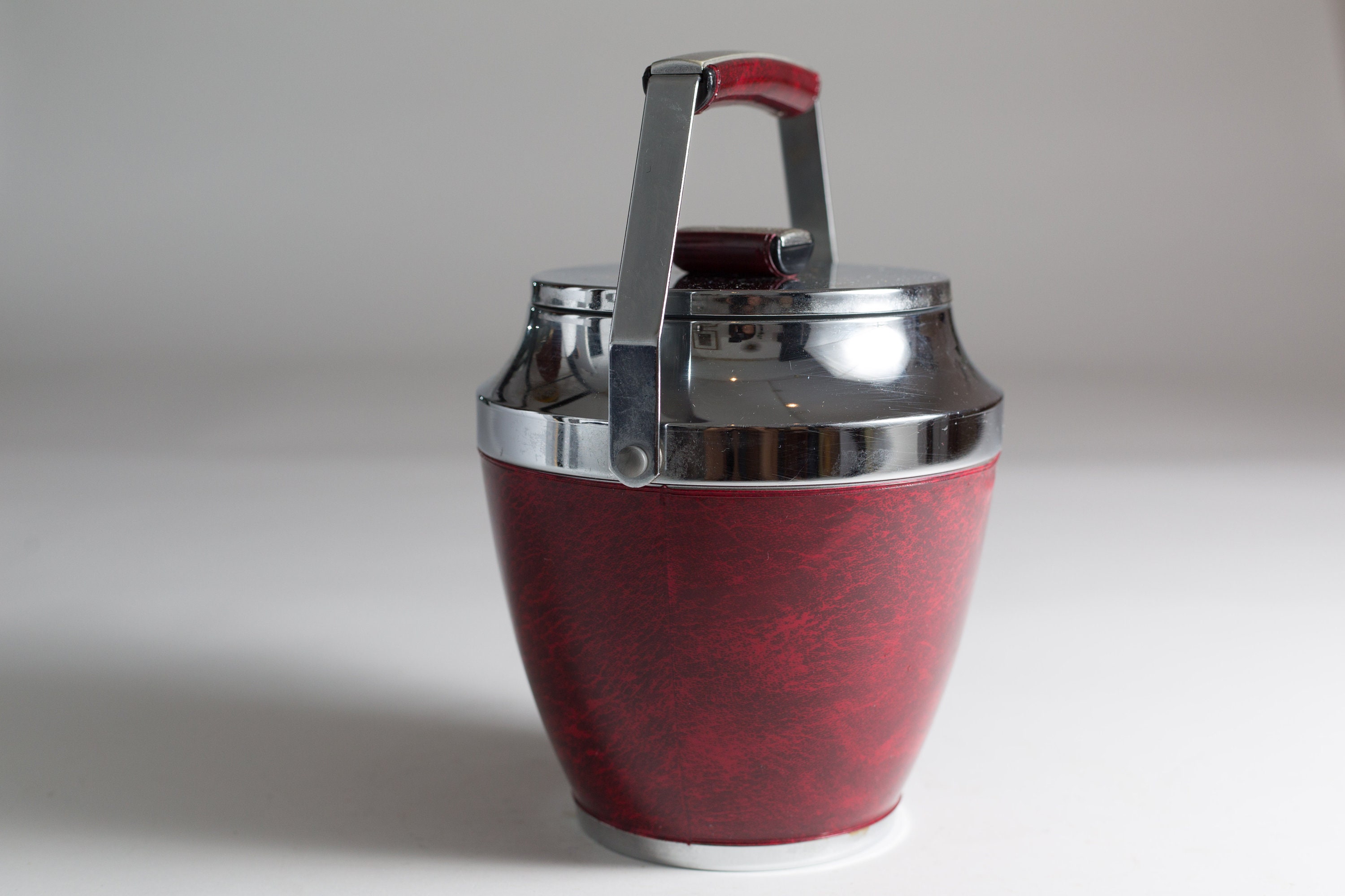 Vintage Ice Bucket - Red Faux Leather Wrapped Metal Chrome Ice Bucket ...