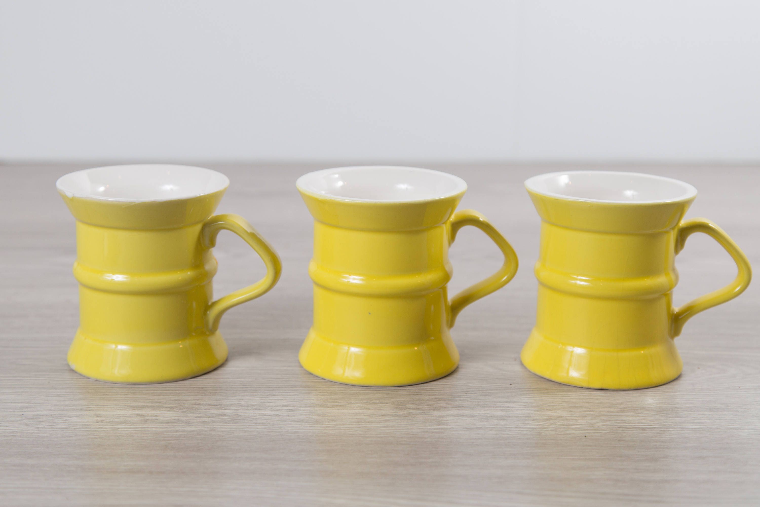 3 Vintage Yellow Mugs / Ceramic Coffee or Tea Mugs