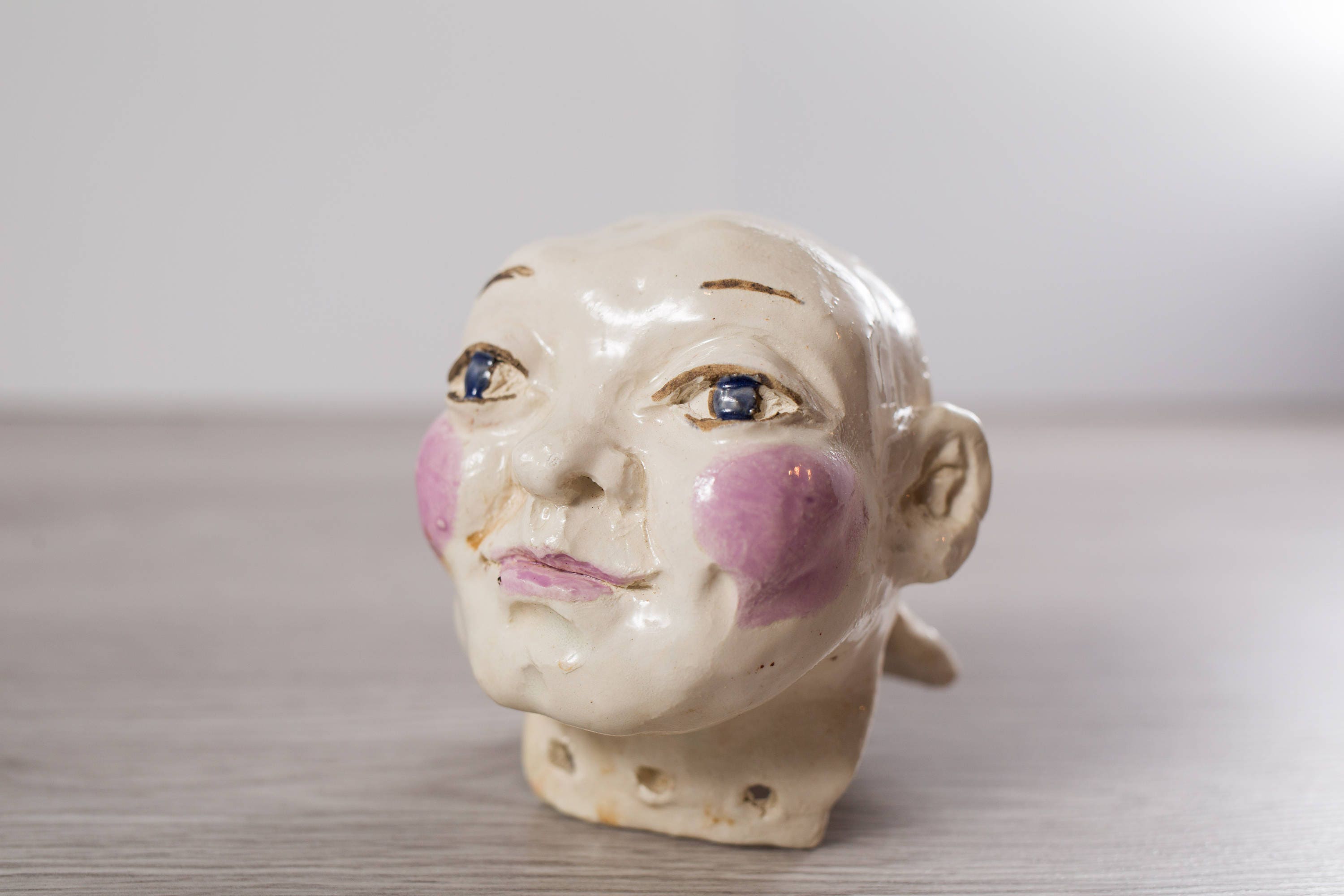 Ceramic Doll Head / Vintage 1970's Canadiana Handmade Ceramic Figuring Art