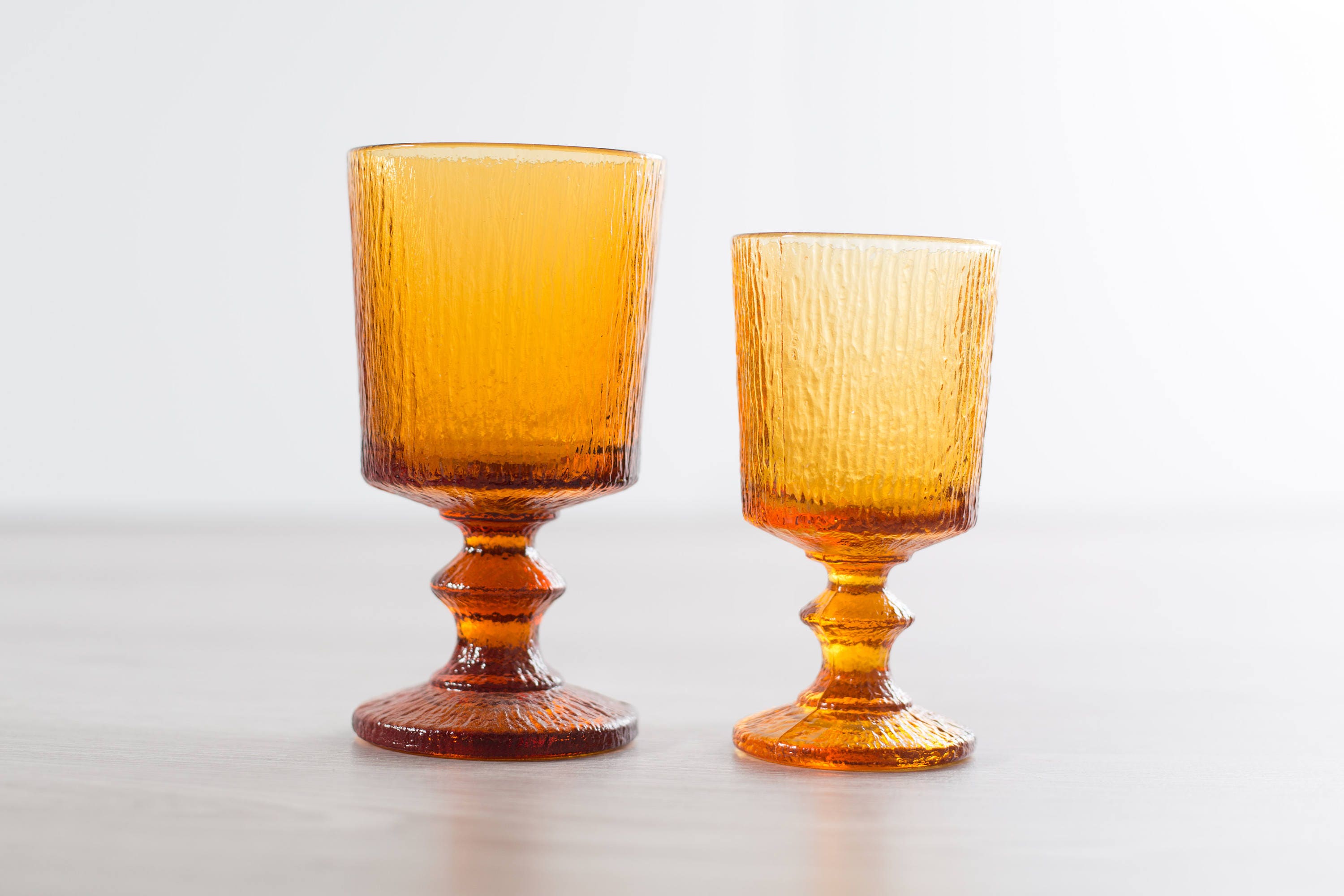 8 Vintage Amber Goblets / Set of 8 Amber Colored Textured Wine Glasses