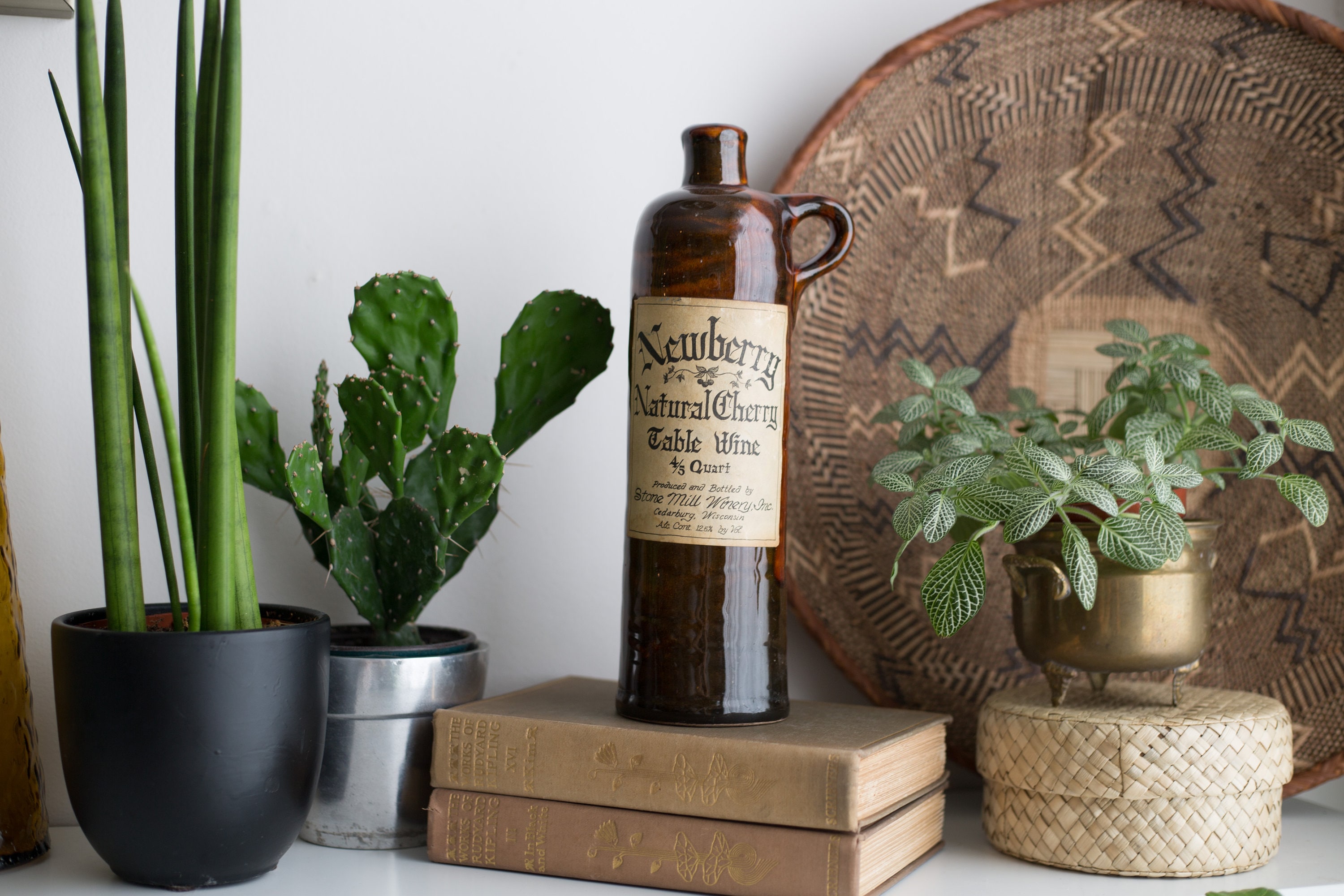 Brown Ceramic Bottle Newberry Natural Cherry Table Wine 4/5 Quart