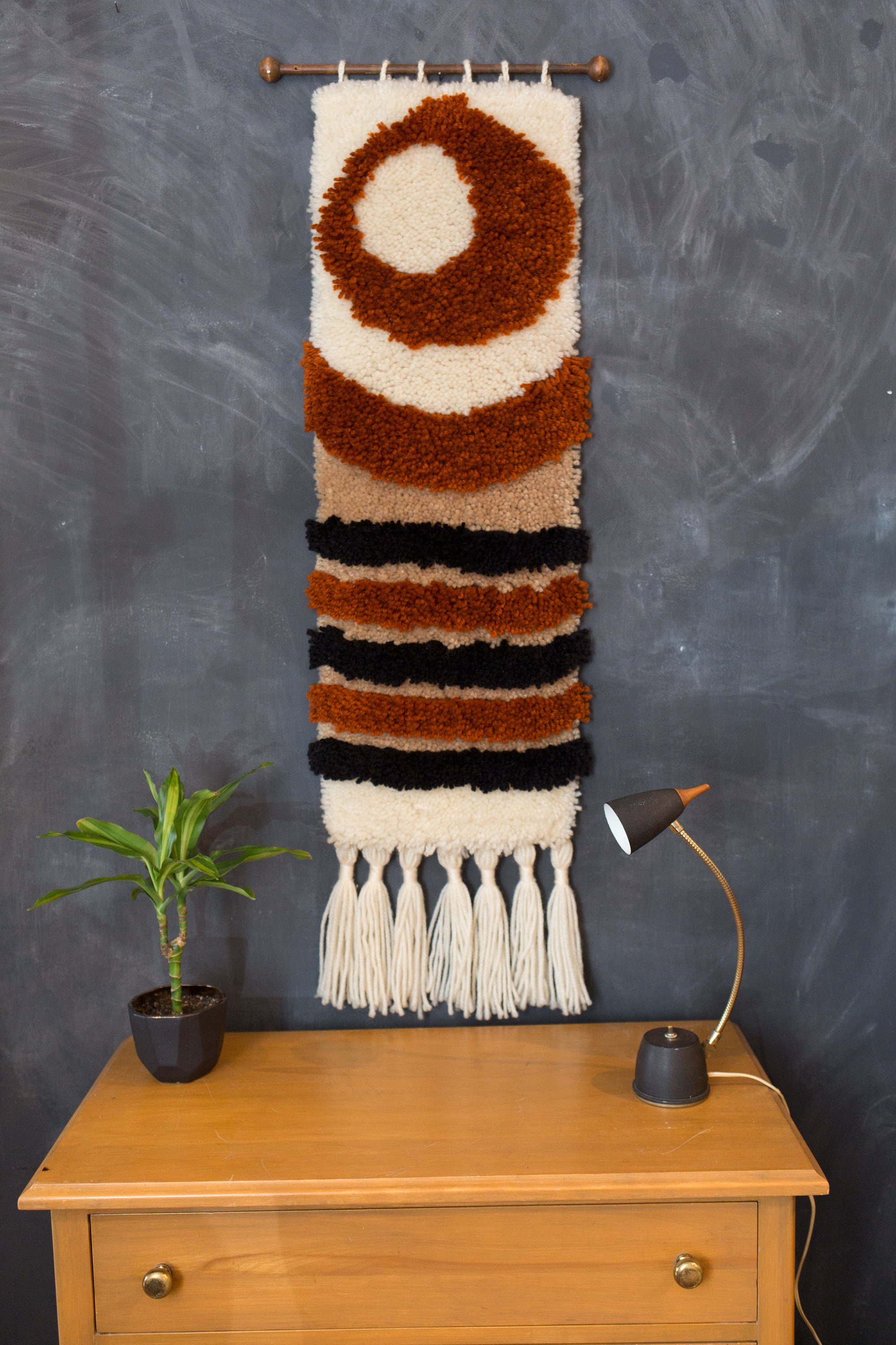 Vintage Latch Hook Tapestry Wall Hanging 1960's Mid Century Modern