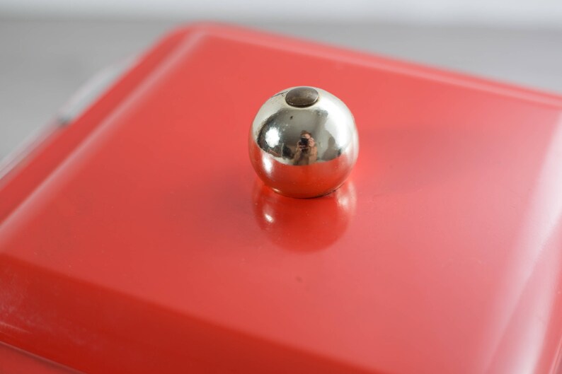 Vintage Casserole Dish Coral and Brass Dinner Dish Warmer Space Age Atomic Square
