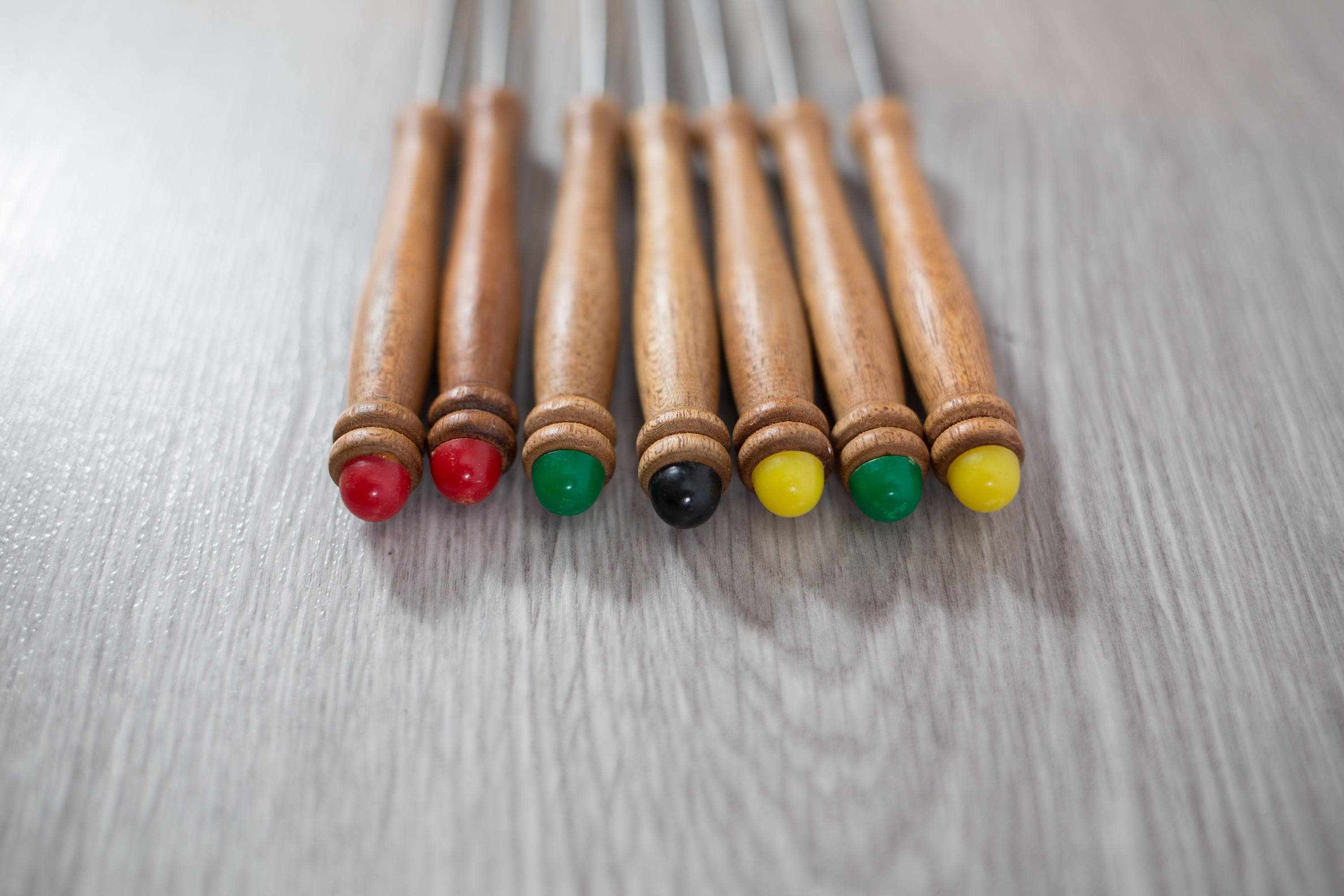 Wood Fondue Forks / Set of 7 Vintage Mid Century Modern Danish