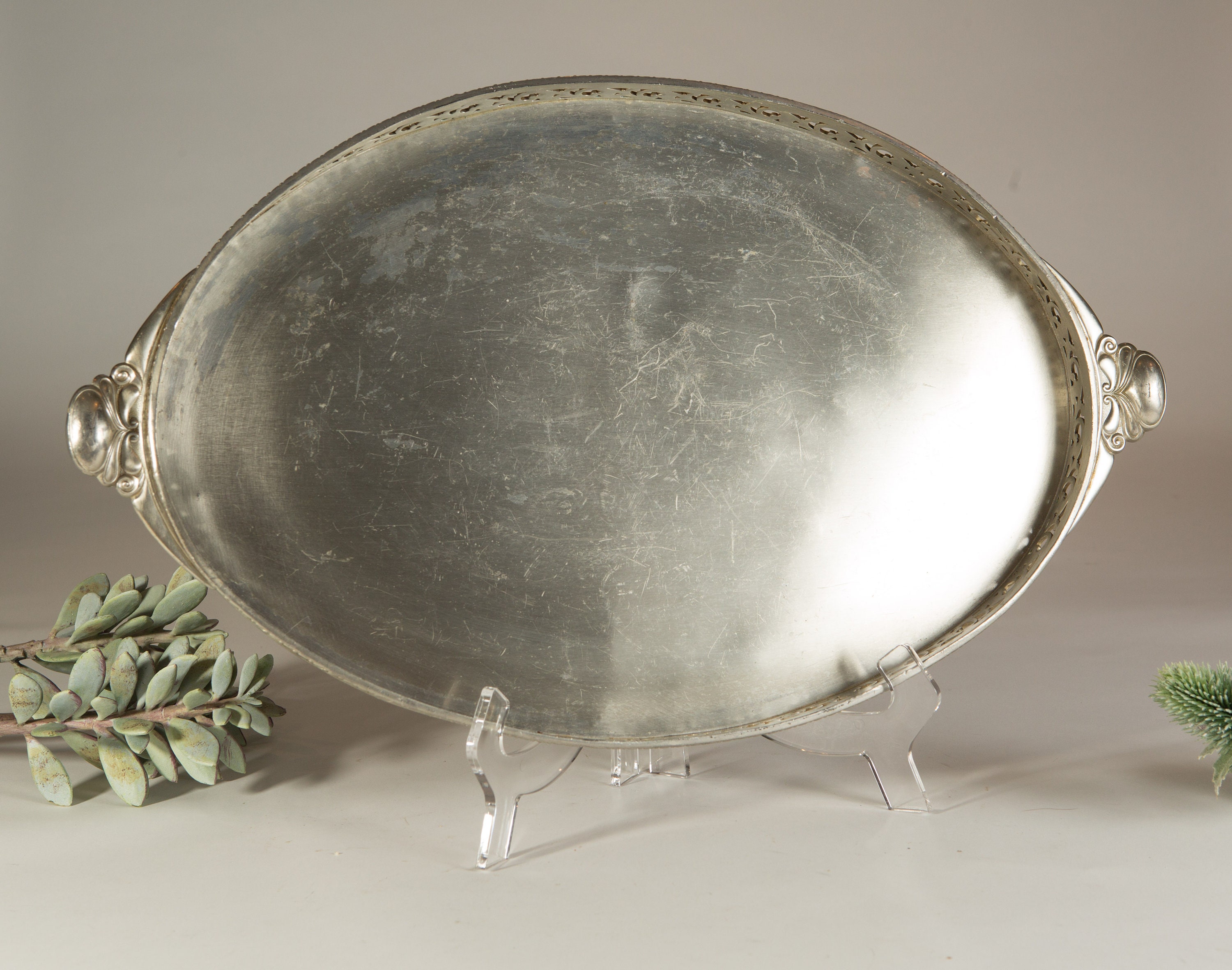 Vintage Pewter Tray Royal Holland KMD TIEL Metallic Silver Coloured Tea or Coffee Serving Tray