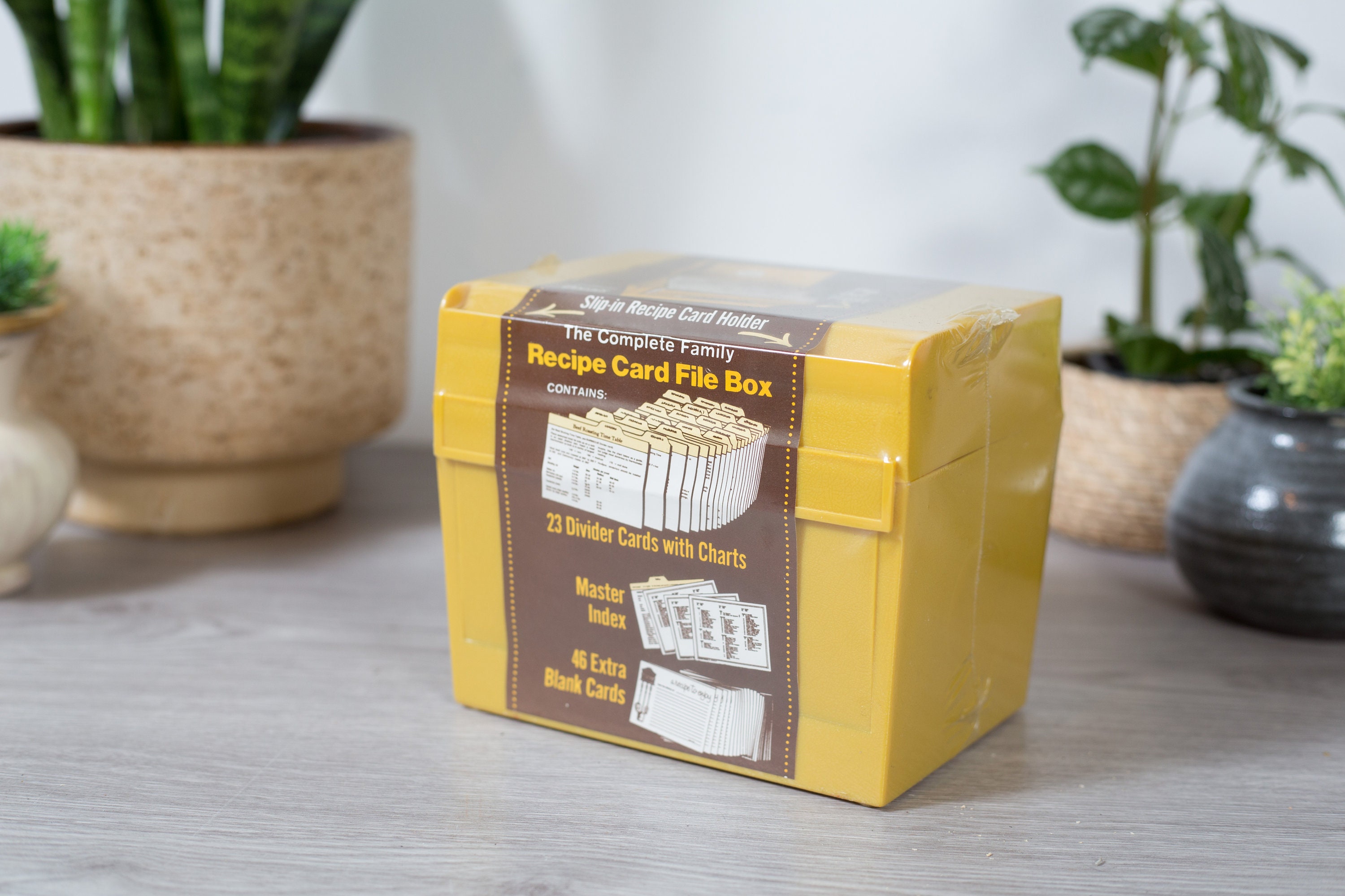 Recipe Card File Box Vintage Yellow Plastic Container Deadstock Mid