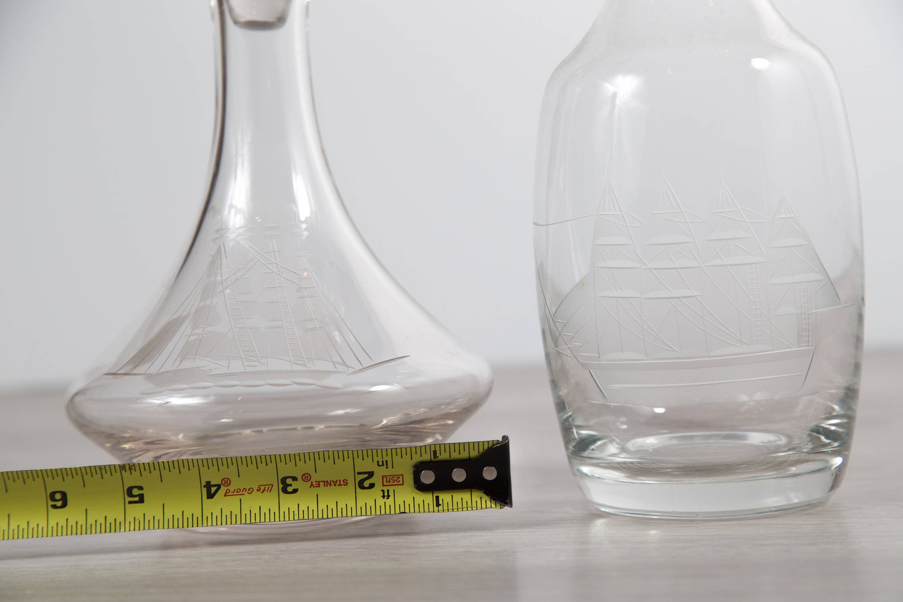 Crystal Glass Decanters / Nautical Ship Vintage Etched Glass Decanters for Whisky, Hard Liquor