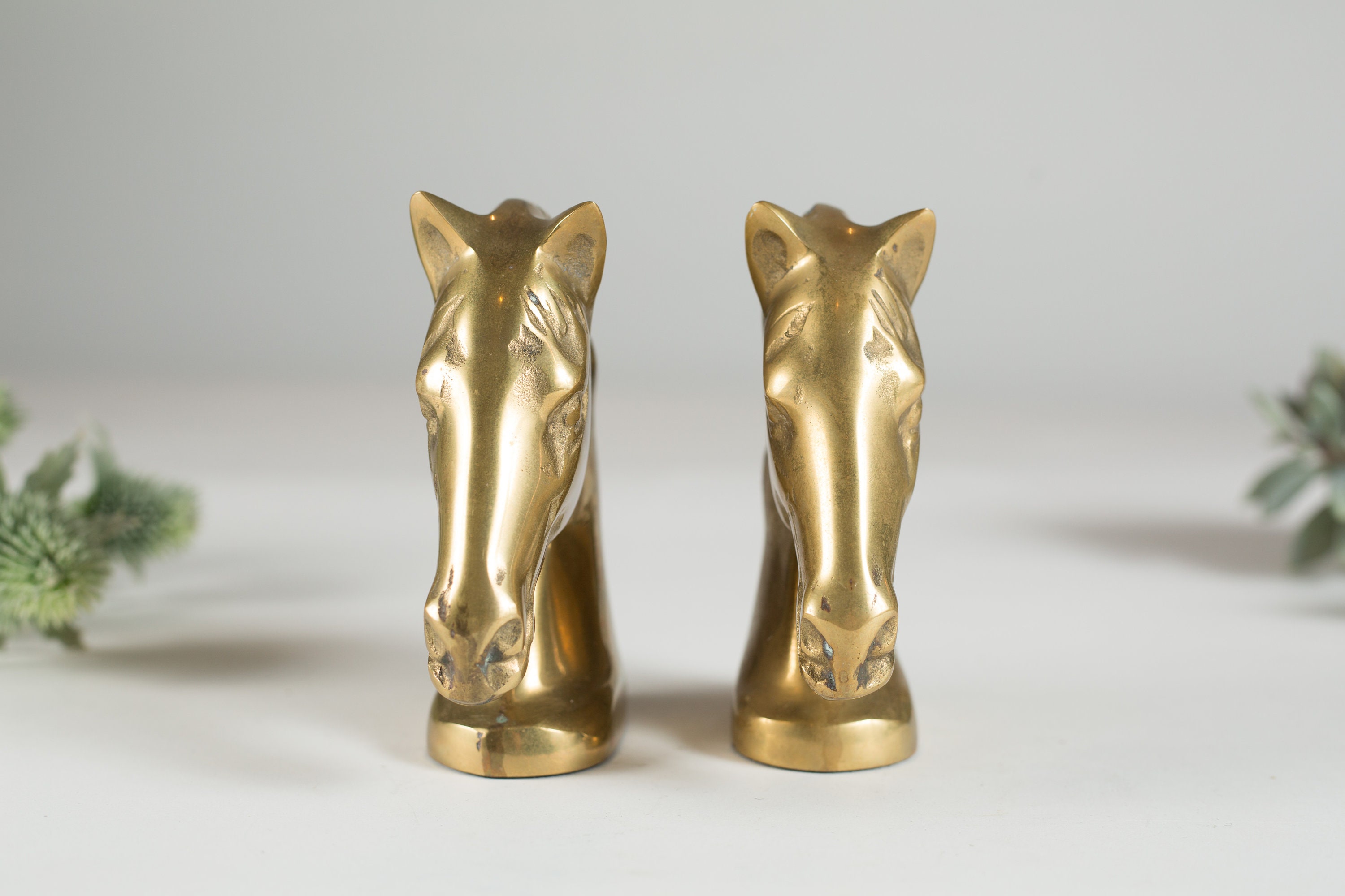 Vintage Brass Horse Bookends - Gold Coloured Equestrian Decor - Sand Filled Book  Ends