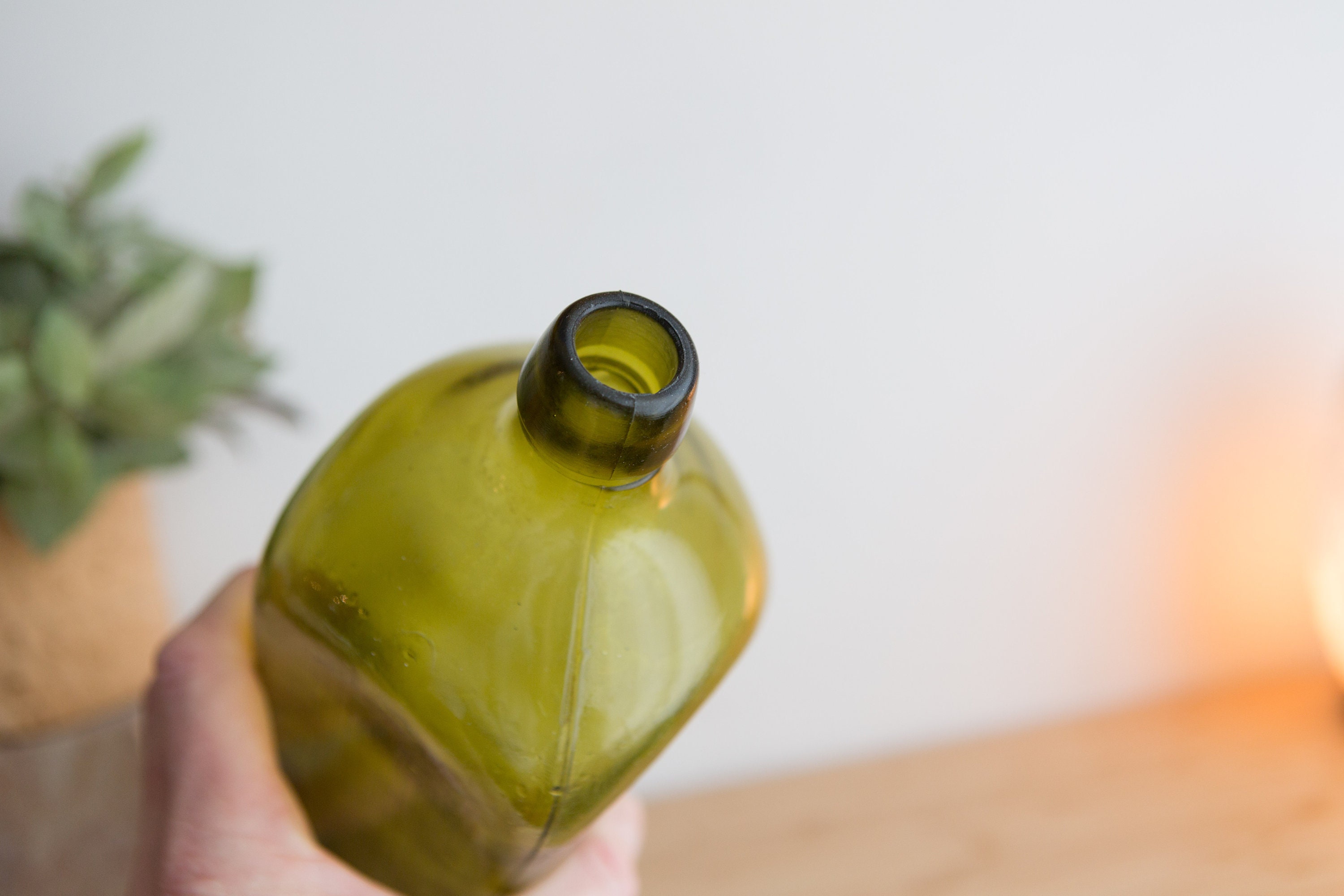 Antique Handblown Green Bottle 1800's Gin Bottle Collectible Glass