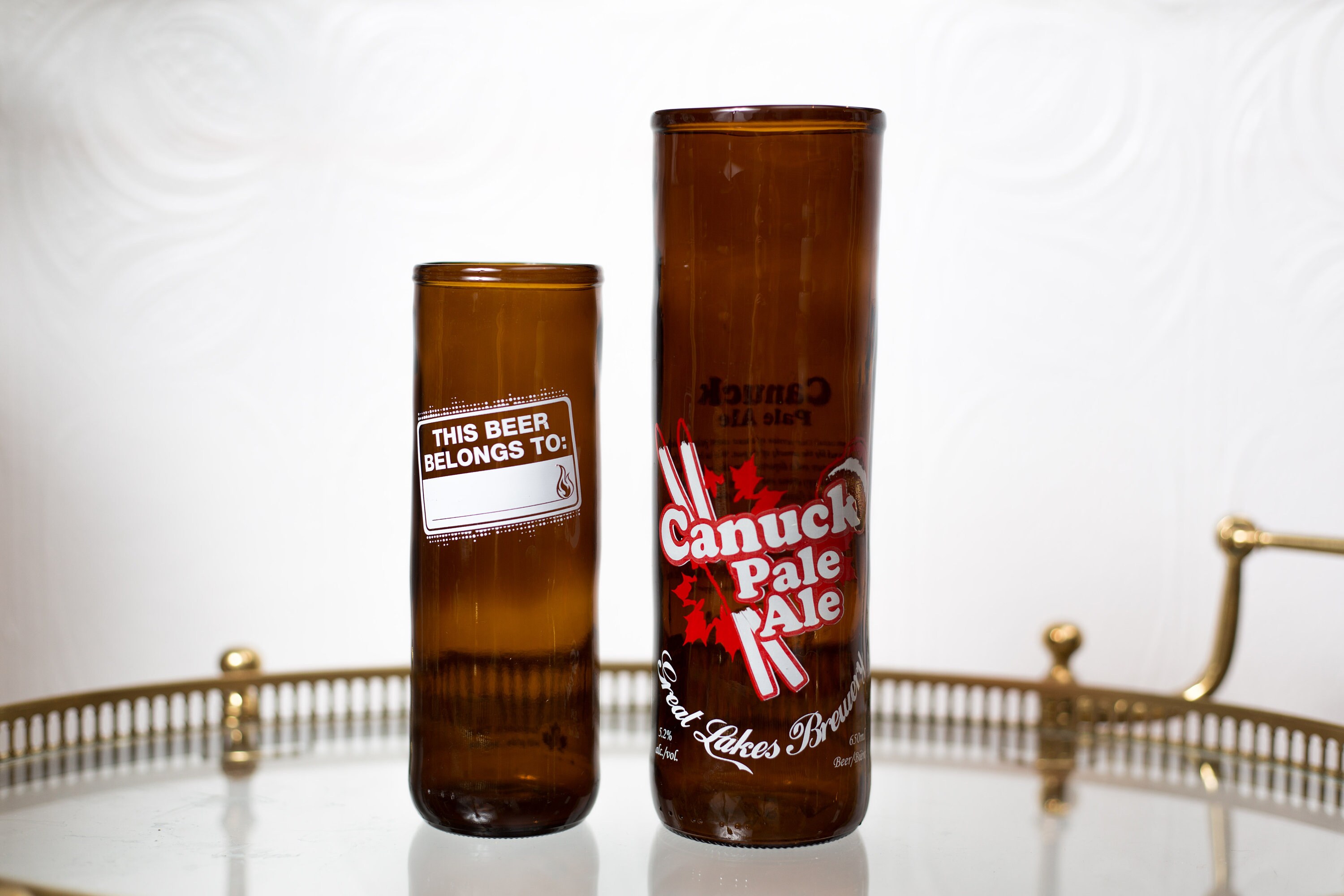 2 Handblown Beer Bottle Glasses Handmade Pilsner Beer or Cocktail