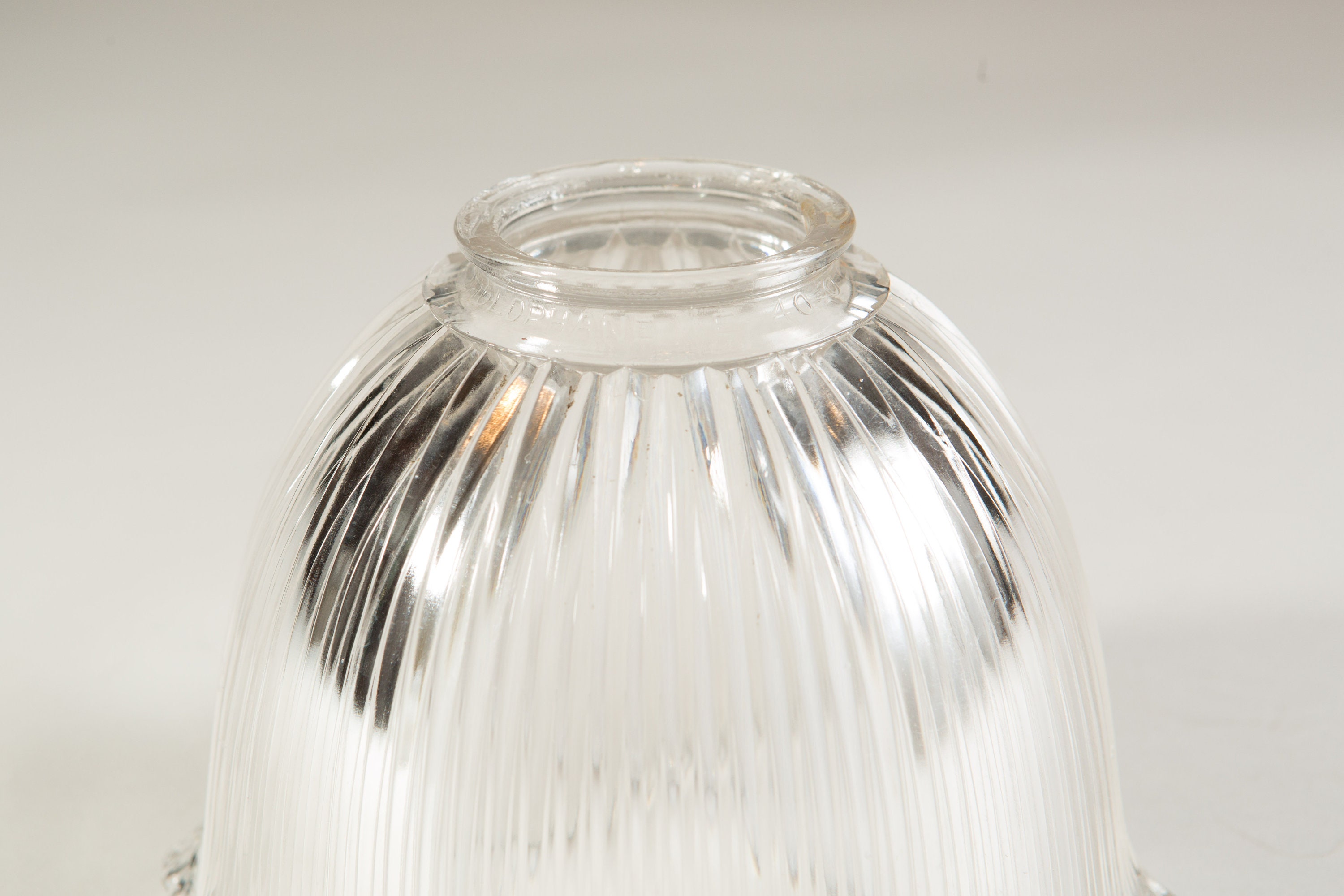 Vintage Holophane Glass Shade Prismatic Light Pendant Ruffled Fixture