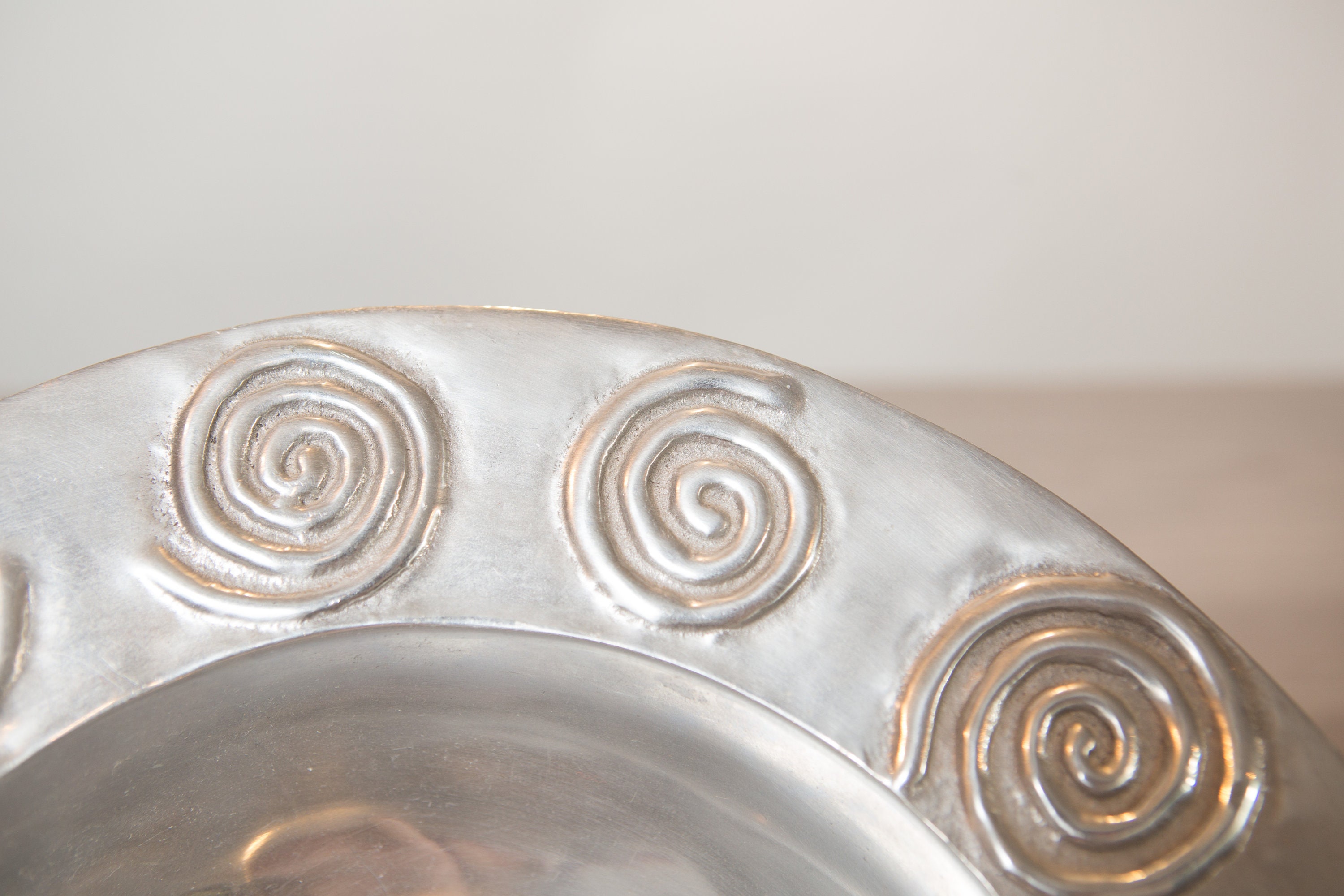 Large Pewter Bowl Hand Cast and designed Silver Coloured Wide