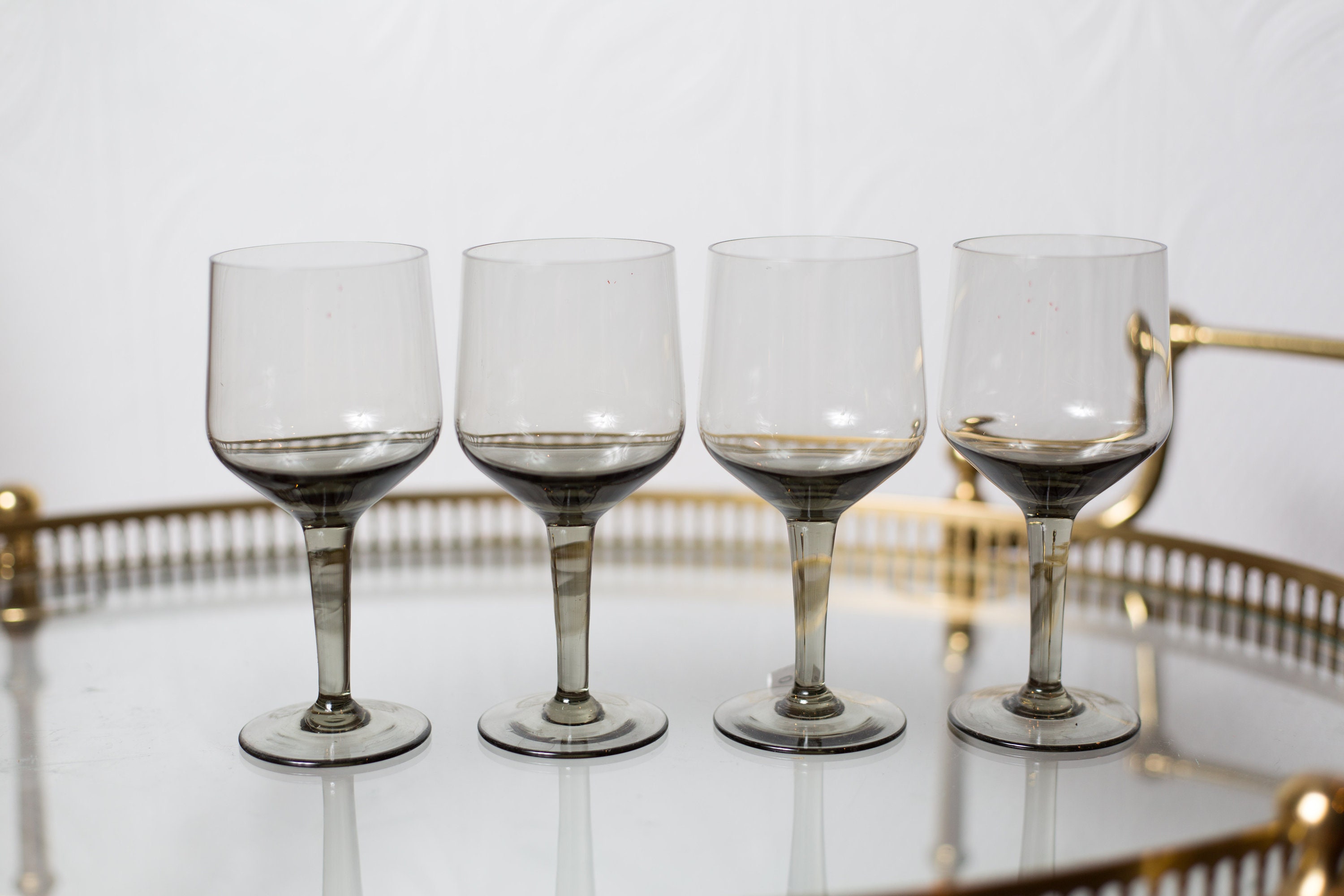 4 Smoke Grey Apéritif Glasses 5oz Set of Vintage Orrefors Rhapsody