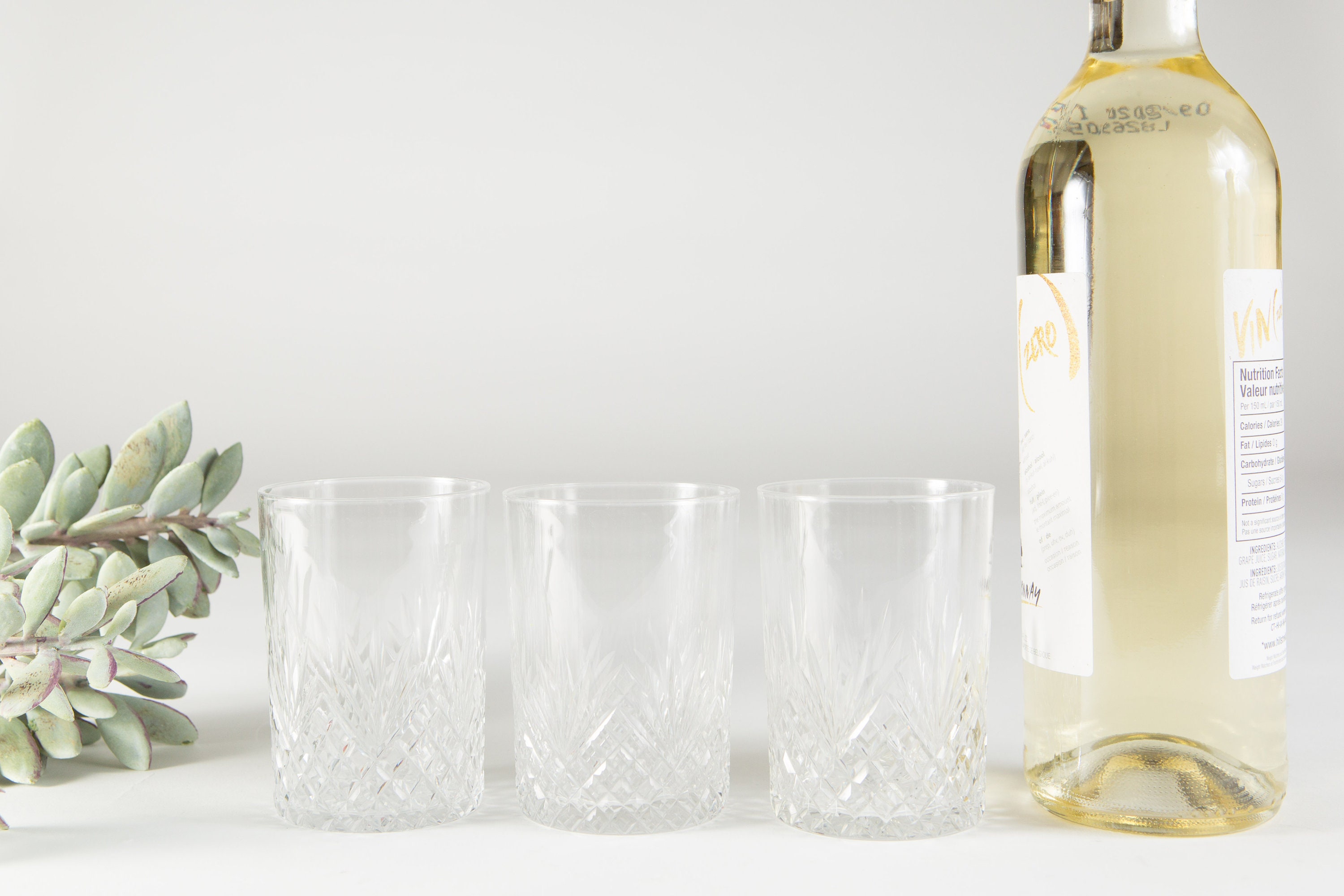 Vintage Crystal Glasses Set of 3 Cocktail Glassware Drinking Glasses