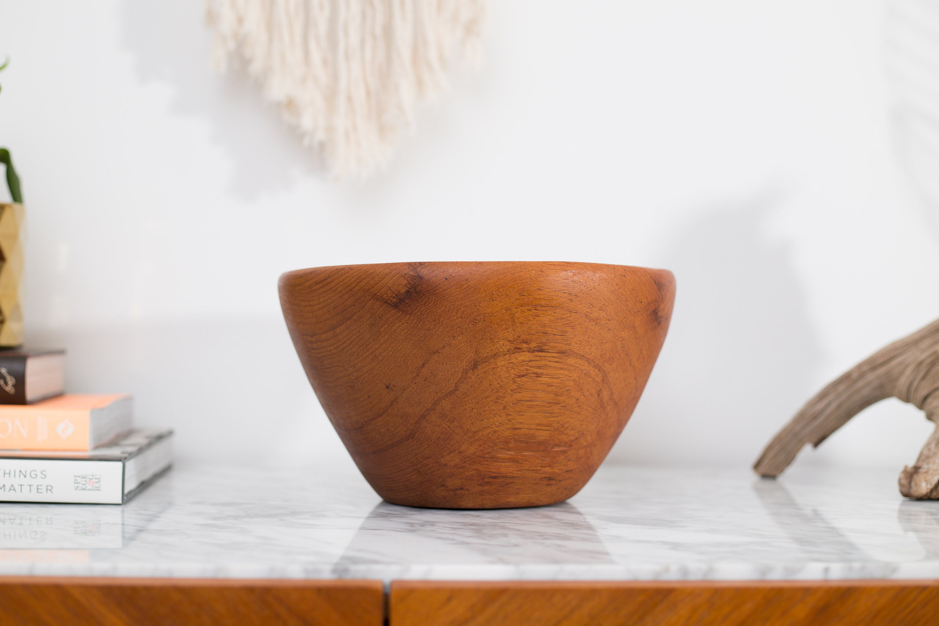 Teak Salad Bowl Large Vintage Solid Exotic Wood Food Safe Serving