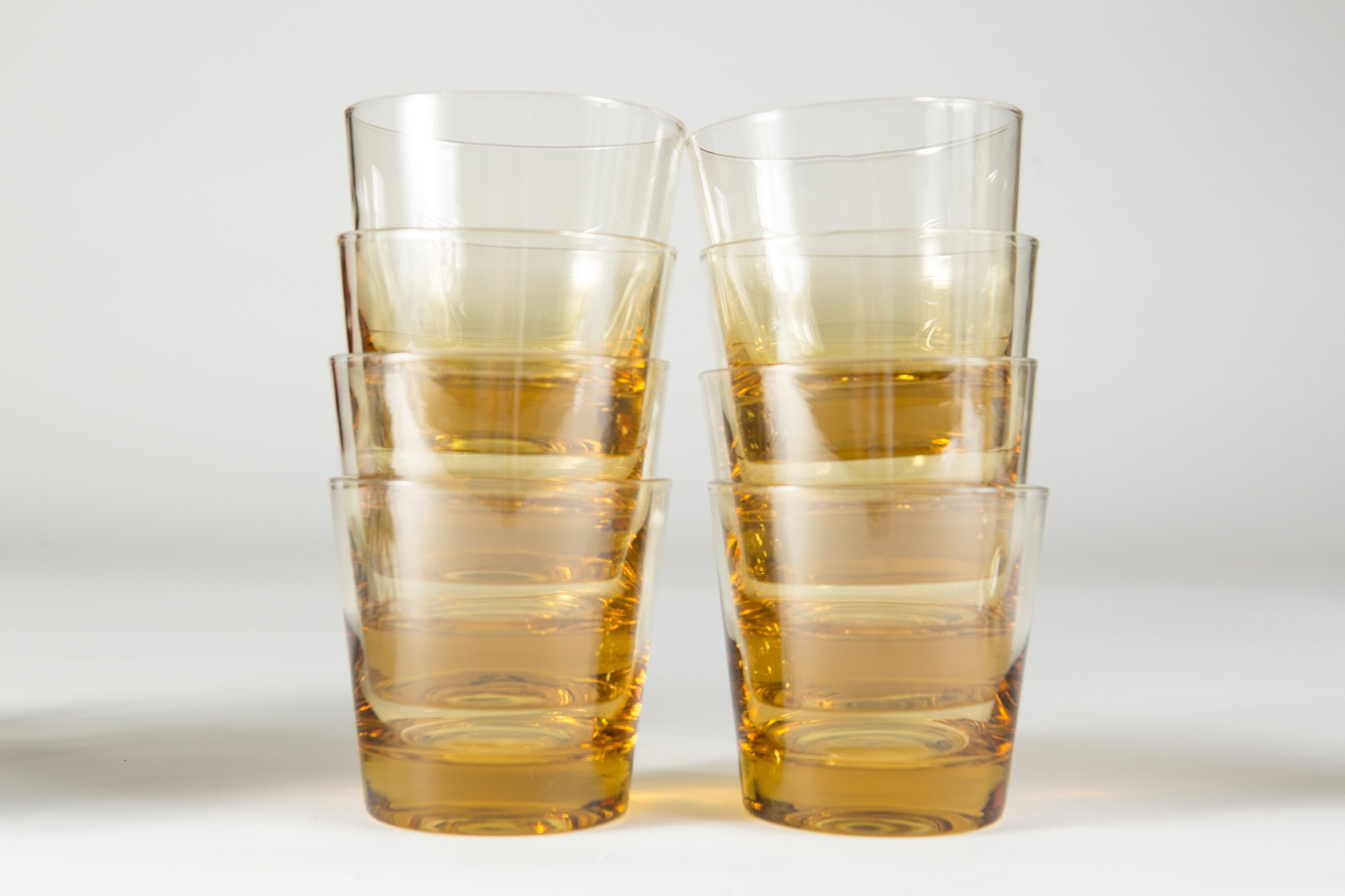 Vintage Amber Glasses 10oz Set of 8 Honey Colored Hand Blown Drinking