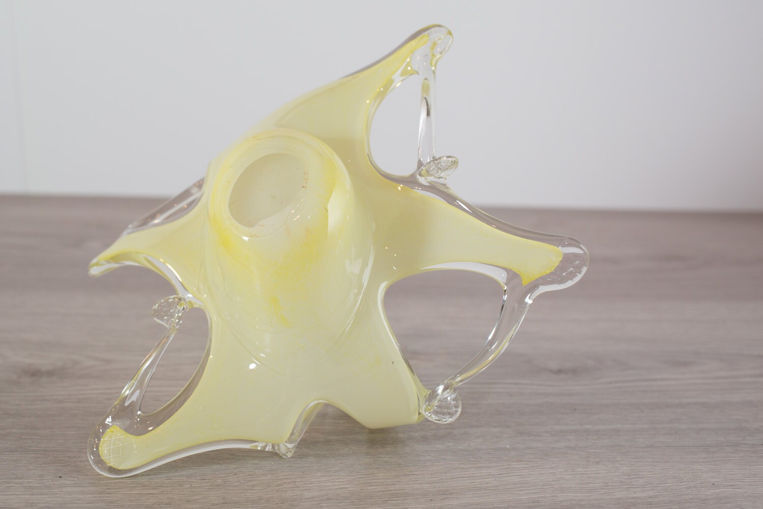 Yellow Murano Glass Basket / 70's Colorful Candy Glass Decorative Art Ornament Bowl