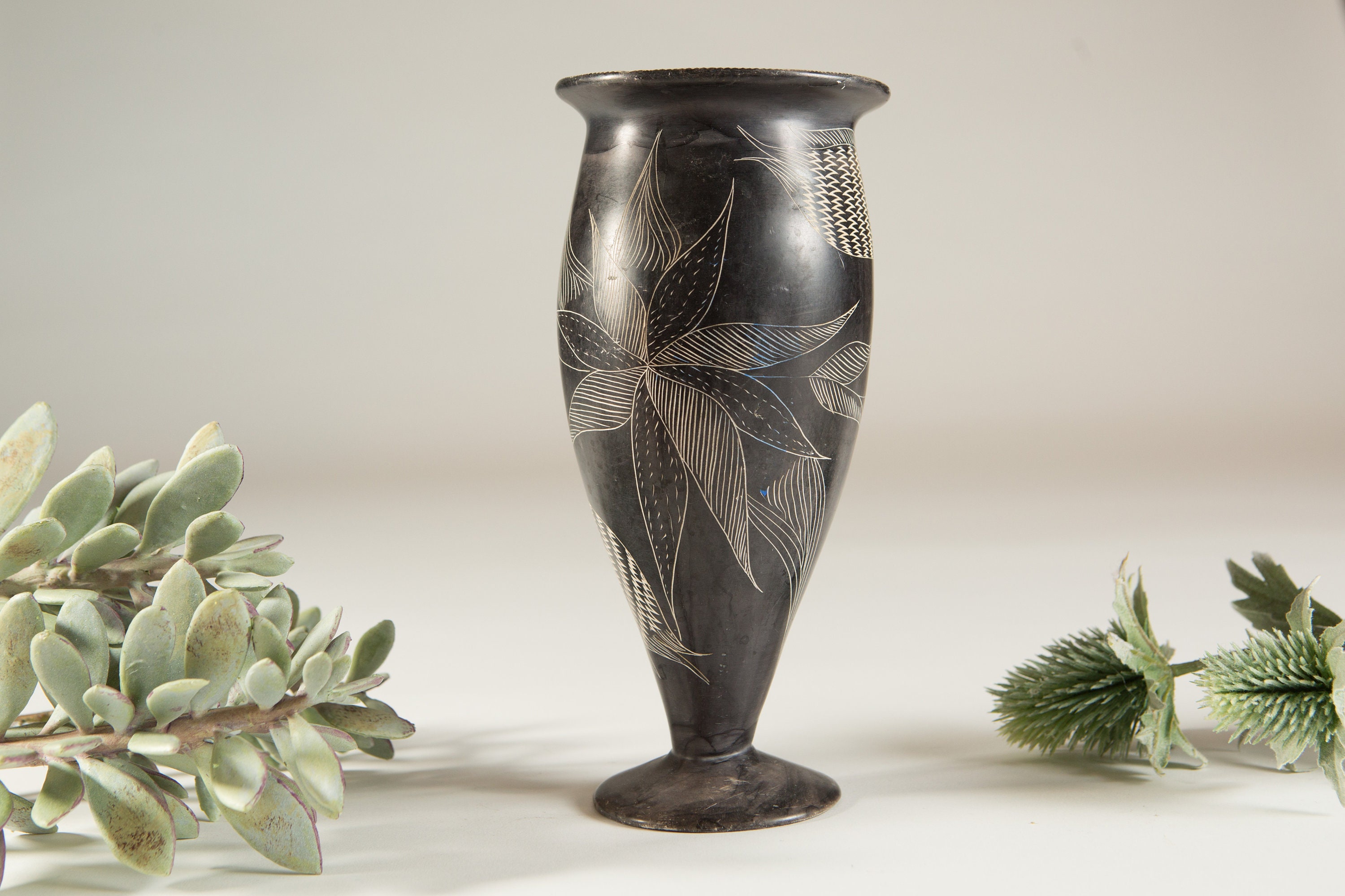 African Soapstone vase Kenyan Hand Carved Kissi Stone Vase with Fish