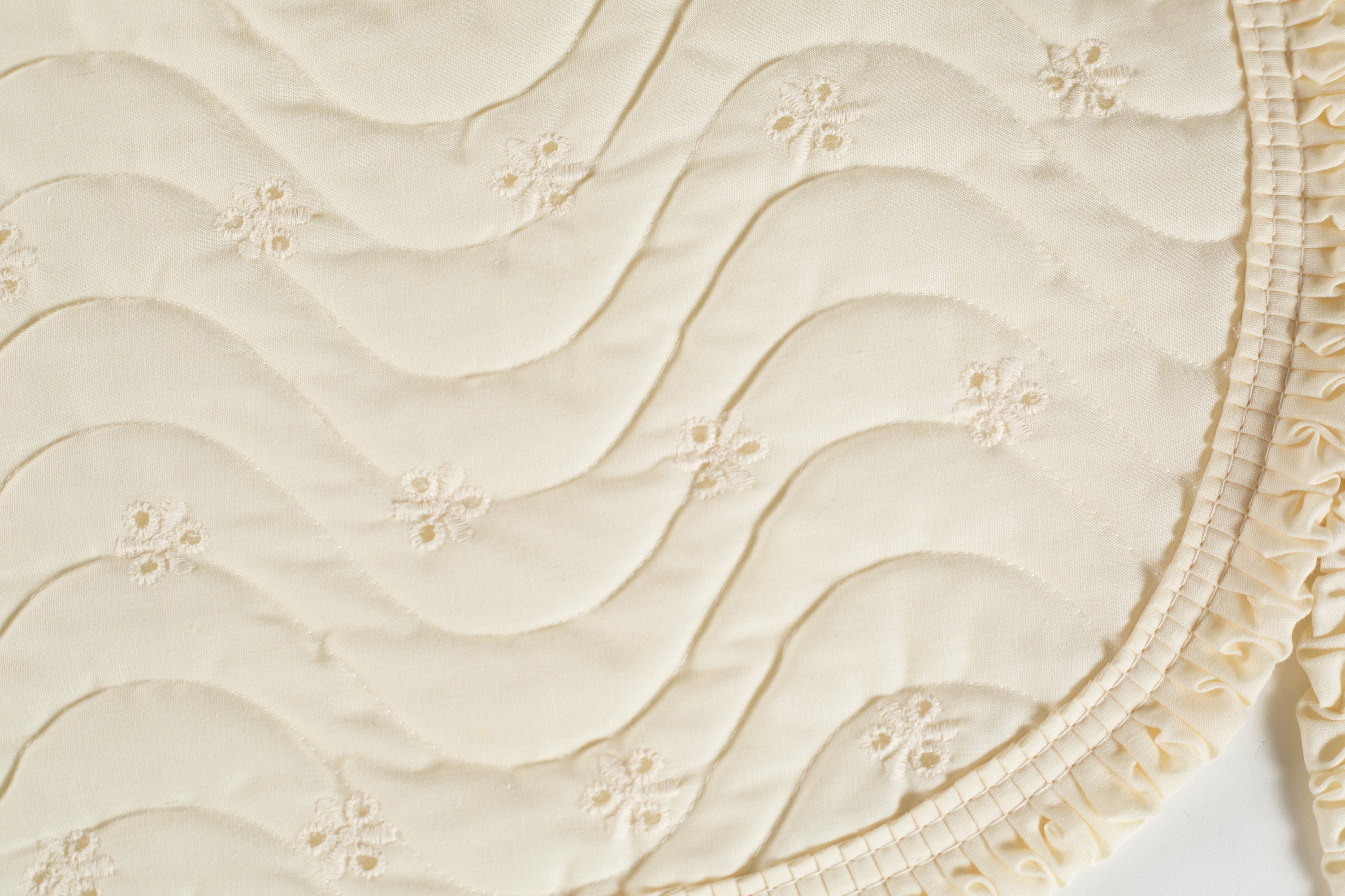 Vintage Ivory Placemats Sewn Set of 4 White Cut Fabric and Threaded